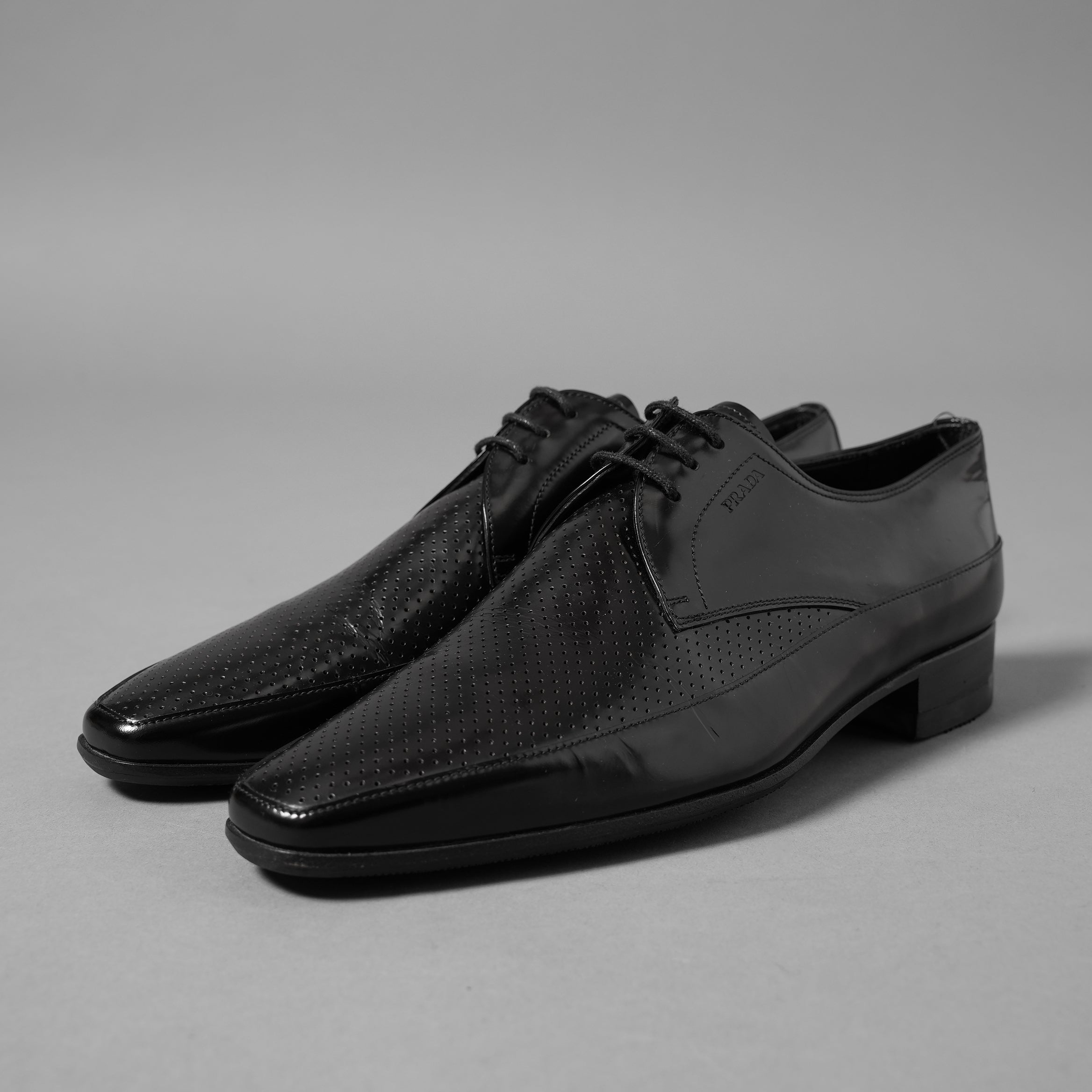 PRADA プラダ / パンチング レザー ダービーシューズ / size 6 (25cm) BLACK