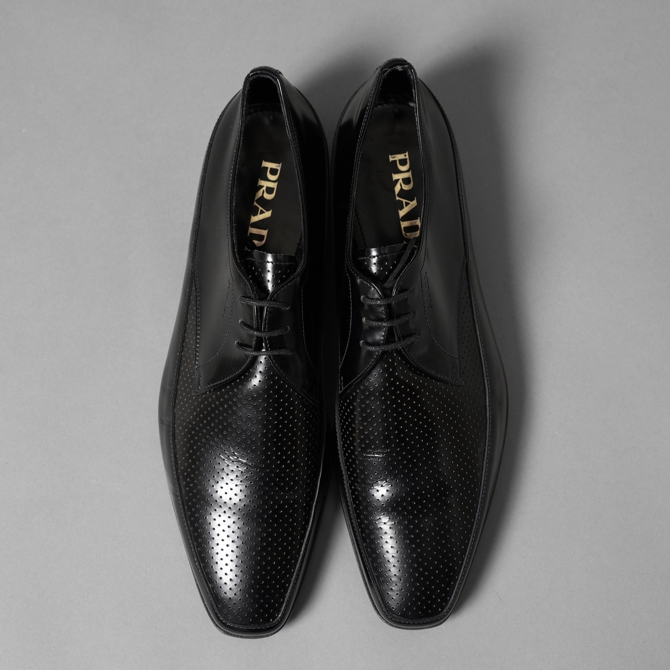 PRADA プラダ / パンチング レザー ダービーシューズ / size 6 (25cm) BLACK