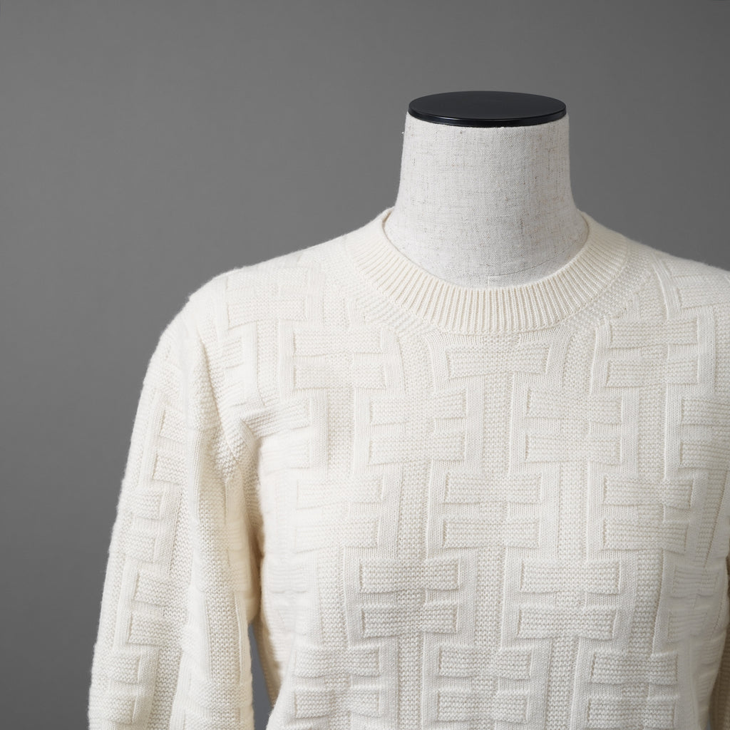 HERMES エルメス / 22AW 美品 Hアッシュ 長袖ニット / ウール ラウンジウェア ヴォヤージュ / 2H2630DA / size38 (WHITE)