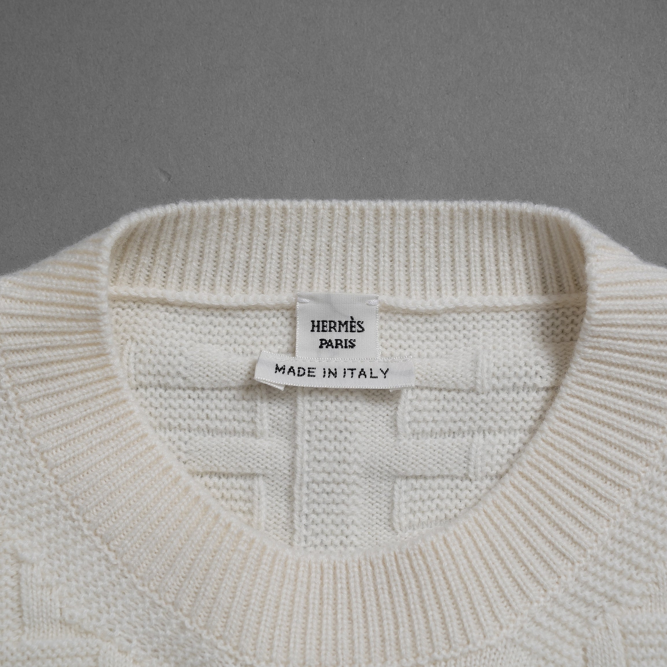 HERMES エルメス / 22AW 美品 Hアッシュ 長袖ニット / ウール ラウンジウェア ヴォヤージュ / 2H2630DA / size38 (WHITE)