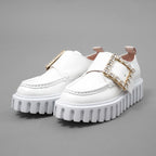 Roger Vivier ロジェ ヴィヴィエ / 美品 22SS Viv' Go-Thick ヴィヴ ゴー シック ストラス バックル パテントレザー ローファー 厚底 シューズ / size 36 (23cm) WHITE レディース
