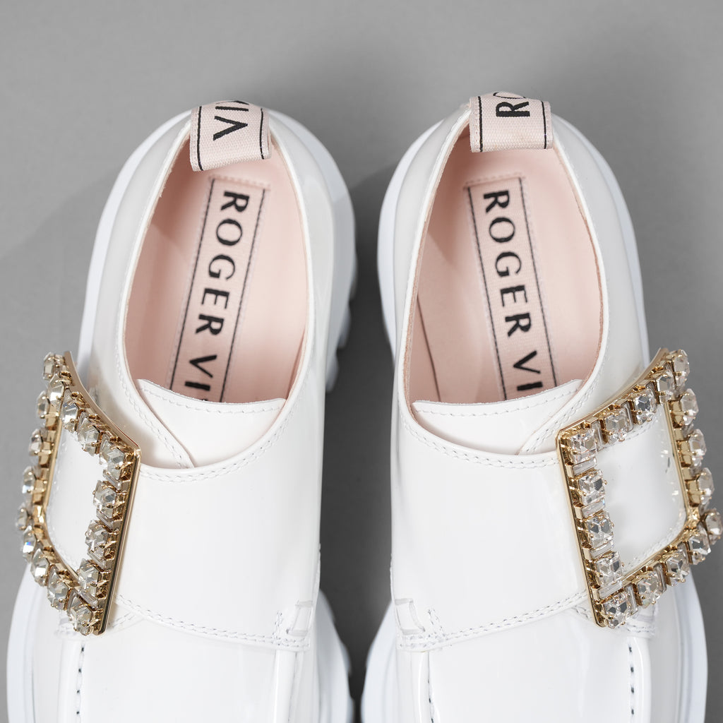 Roger Vivier ロジェ ヴィヴィエ / 美品 22SS Viv' Go-Thick ヴィヴ ゴー シック ストラス バックル パテントレザー ローファー 厚底 シューズ / size 36 (23cm) WHITE レディース