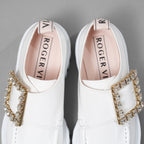 Roger Vivier ロジェ ヴィヴィエ / 美品 22SS Viv' Go-Thick ヴィヴ ゴー シック ストラス バックル パテントレザー ローファー 厚底 シューズ / size 36 (23cm) WHITE レディース
