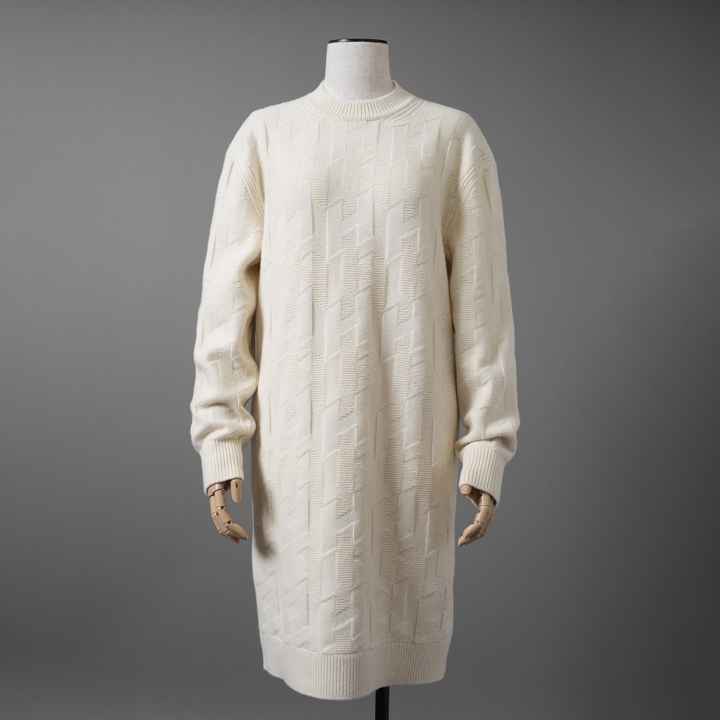 HERMES エルメス / 24AW 美品 Hモチーフ ウール 長袖ニット ワンピース  正規品  / 4H2523D3 / size36 (WHITE)