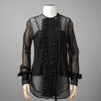 Christian Dior クリスチャンディオール/ 21SS 美品 Sheer Blouse with Plastron メッシュブラウス 長袖シャツ / 111B59A8505 / size 40 (BLACK)