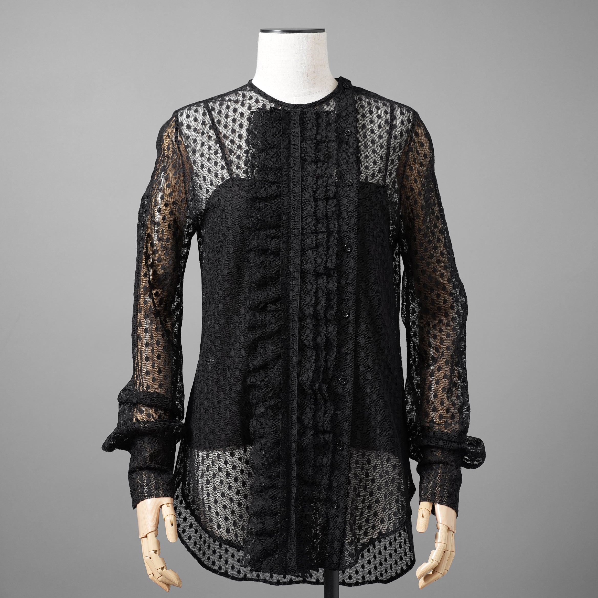 Christian Dior クリスチャンディオール/ 21SS 美品 Sheer Blouse with Plastron メッシュブラウス 長袖シャツ / 111B59A8505 / size 40 (BLACK)