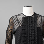 Christian Dior クリスチャンディオール/ 21SS 美品 Sheer Blouse with Plastron メッシュブラウス 長袖シャツ / 111B59A8505 / size 40 (BLACK)