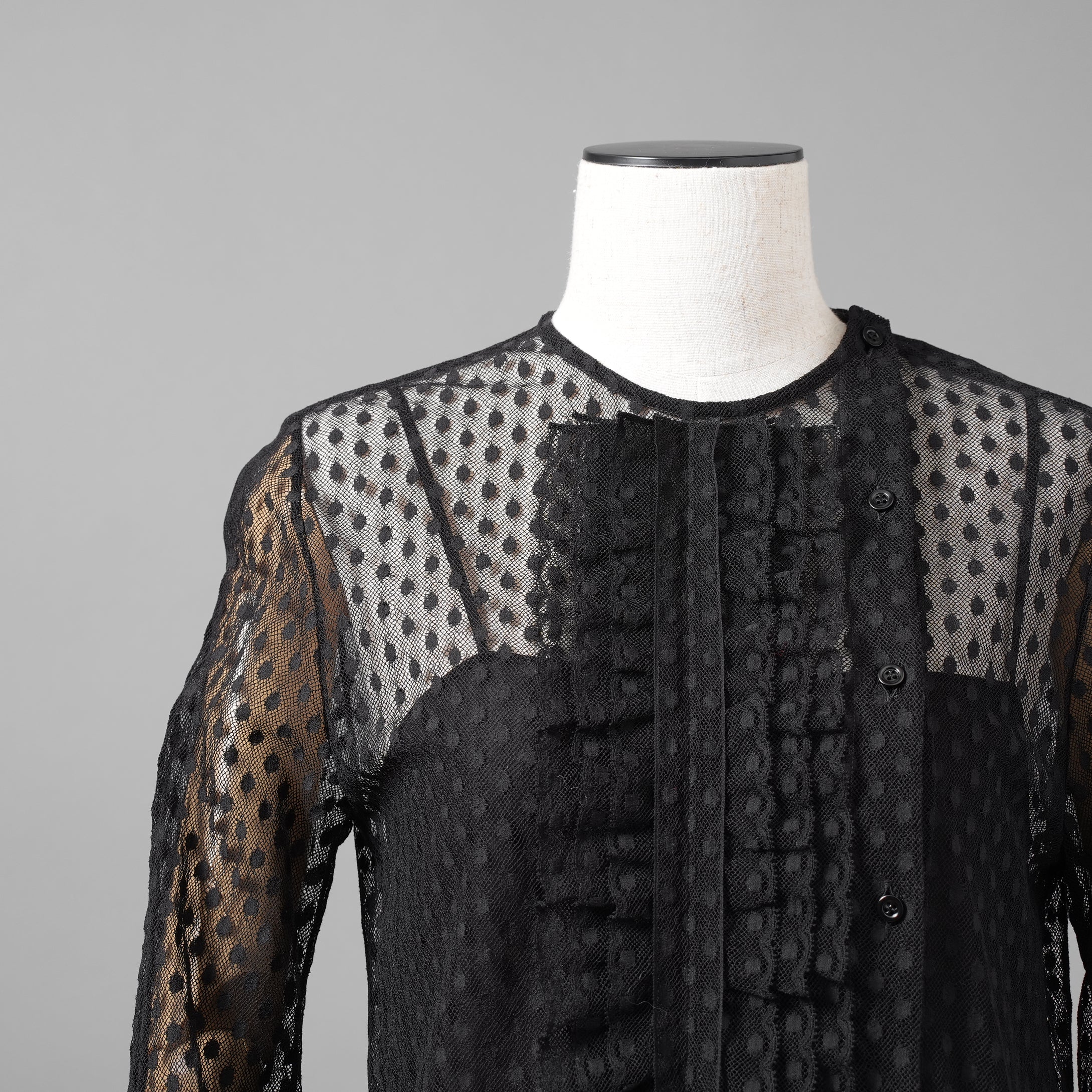 Christian Dior クリスチャンディオール/ 21SS 美品 Sheer Blouse with Plastron メッシュブラウス 長袖シャツ / 111B59A8505 / size 40 (BLACK)