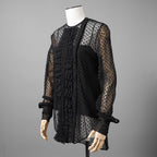Christian Dior クリスチャンディオール/ 21SS 美品 Sheer Blouse with Plastron メッシュブラウス 長袖シャツ / 111B59A8505 / size 40 (BLACK)