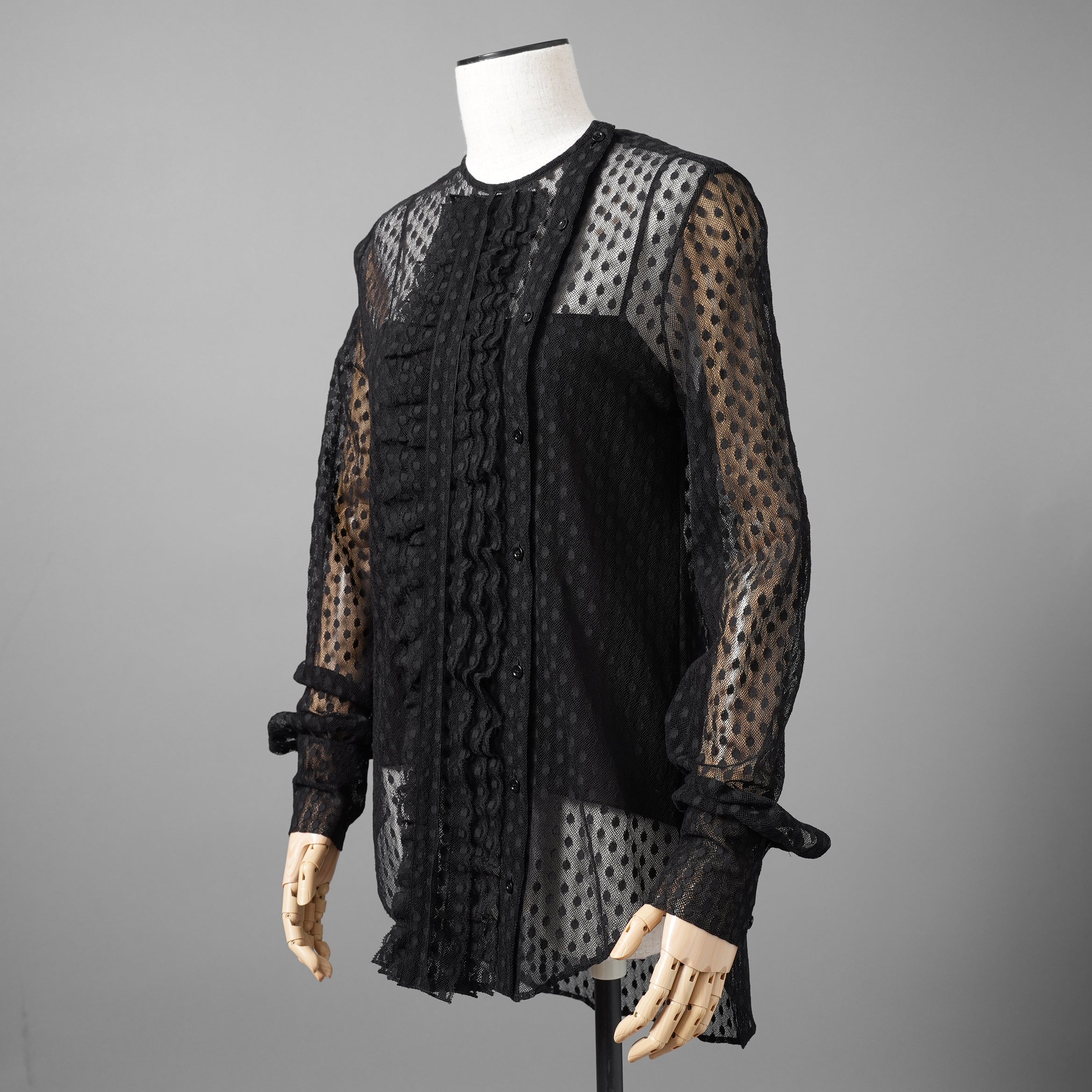 Christian Dior クリスチャンディオール/ 21SS 美品 Sheer Blouse with Plastron メッシュブラウス 長袖シャツ / 111B59A8505 / size 40 (BLACK)