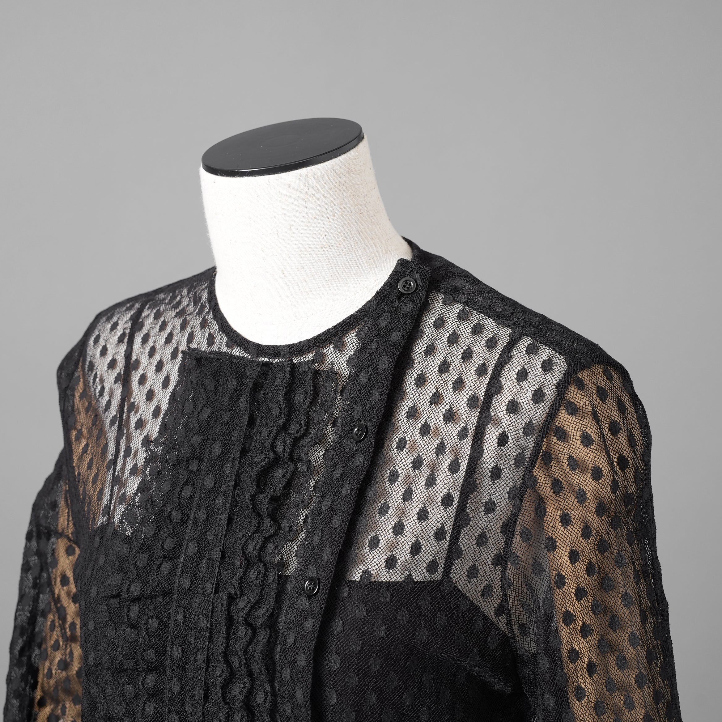 Christian Dior クリスチャンディオール/ 21SS 美品 Sheer Blouse with Plastron メッシュブラウス 長袖シャツ / 111B59A8505 / size 40 (BLACK)
