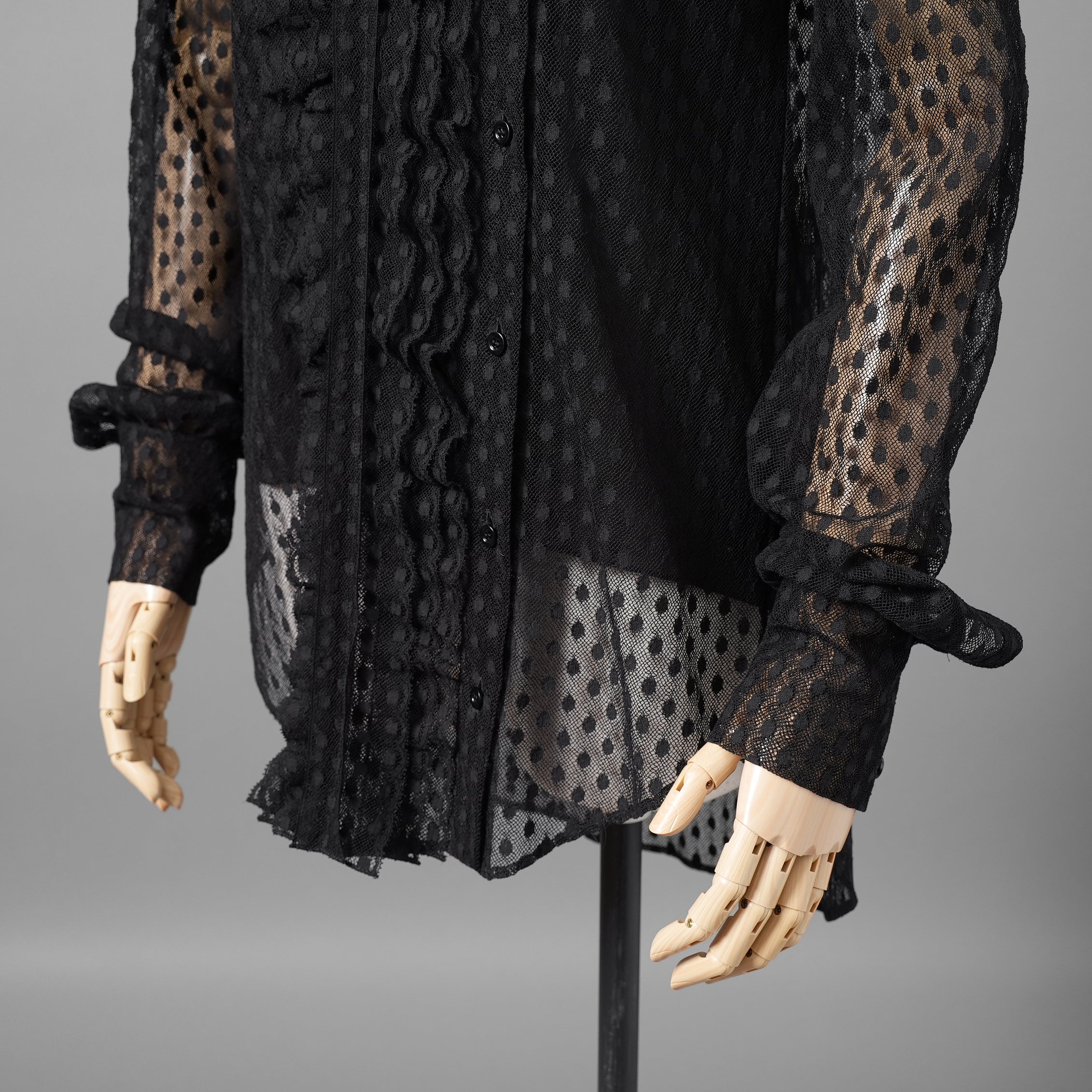 Christian Dior クリスチャンディオール/ 21SS 美品 Sheer Blouse with Plastron メッシュブラウス 長袖シャツ / 111B59A8505 / size 40 (BLACK)