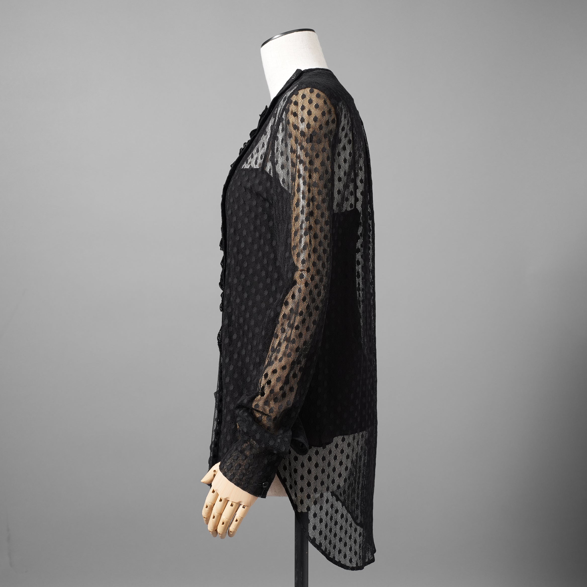 Christian Dior クリスチャンディオール/ 21SS 美品 Sheer Blouse with Plastron メッシュブラウス 長袖シャツ / 111B59A8505 / size 40 (BLACK)