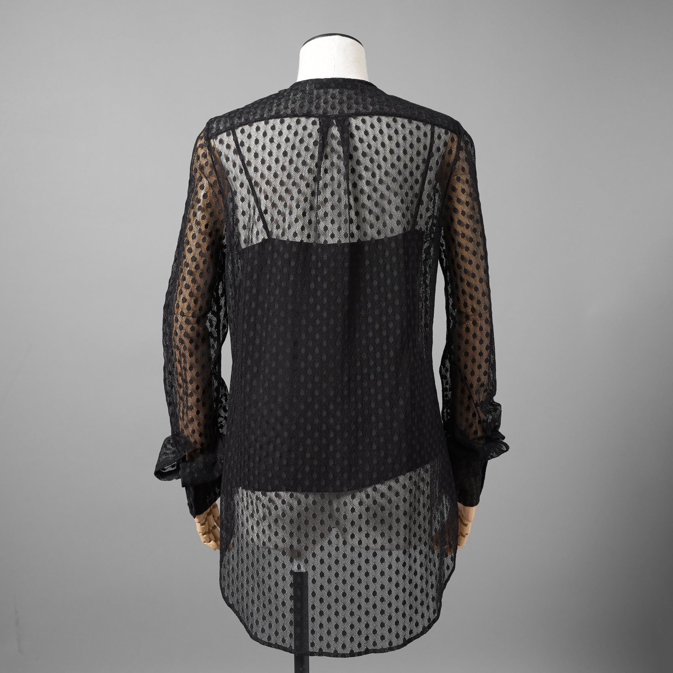 Christian Dior クリスチャンディオール/ 21SS 美品 Sheer Blouse with Plastron メッシュブラウス 長袖シャツ / 111B59A8505 / size 40 (BLACK)