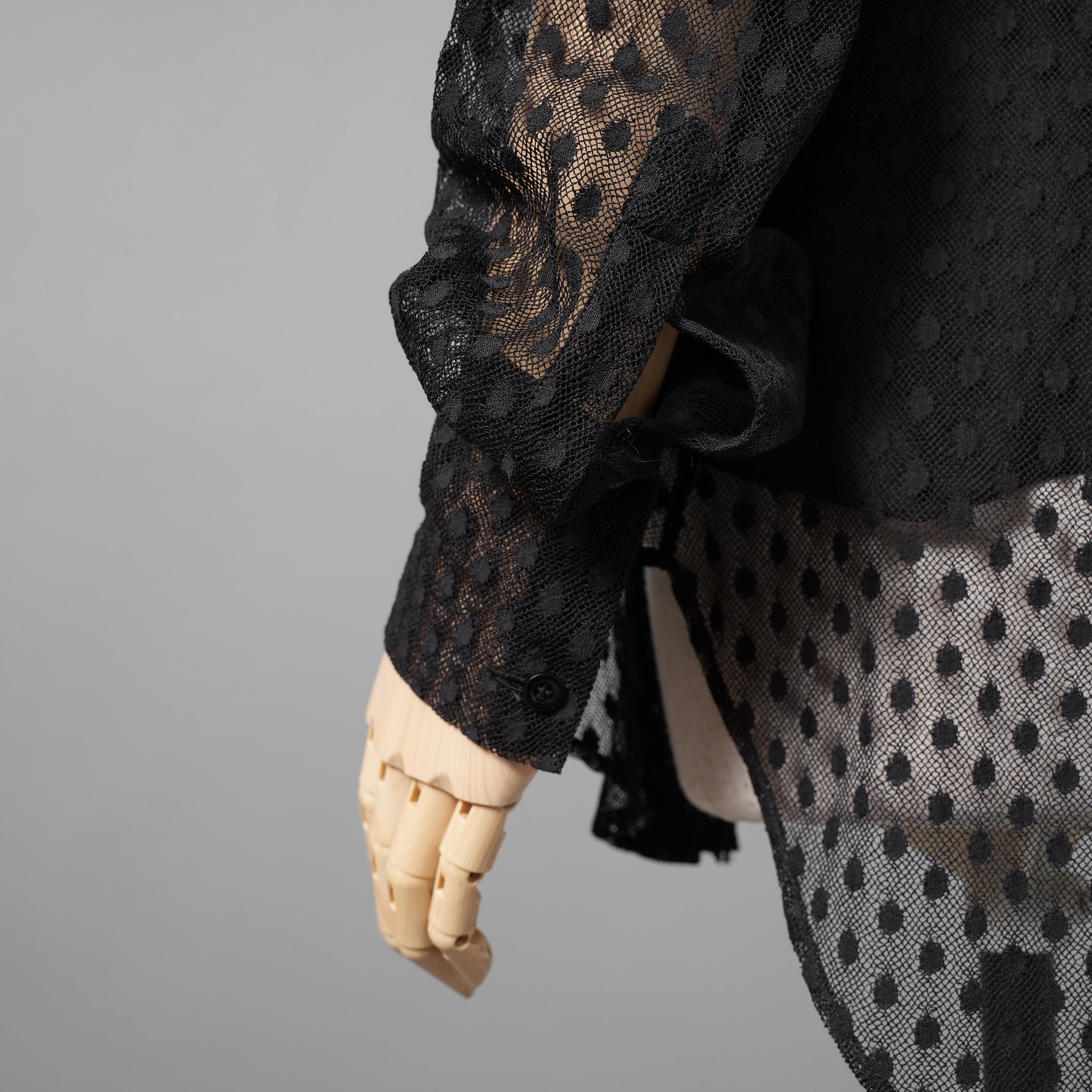 Christian Dior クリスチャンディオール/ 21SS 美品 Sheer Blouse with Plastron メッシュブラウス 長袖シャツ / 111B59A8505 / size 40 (BLACK)