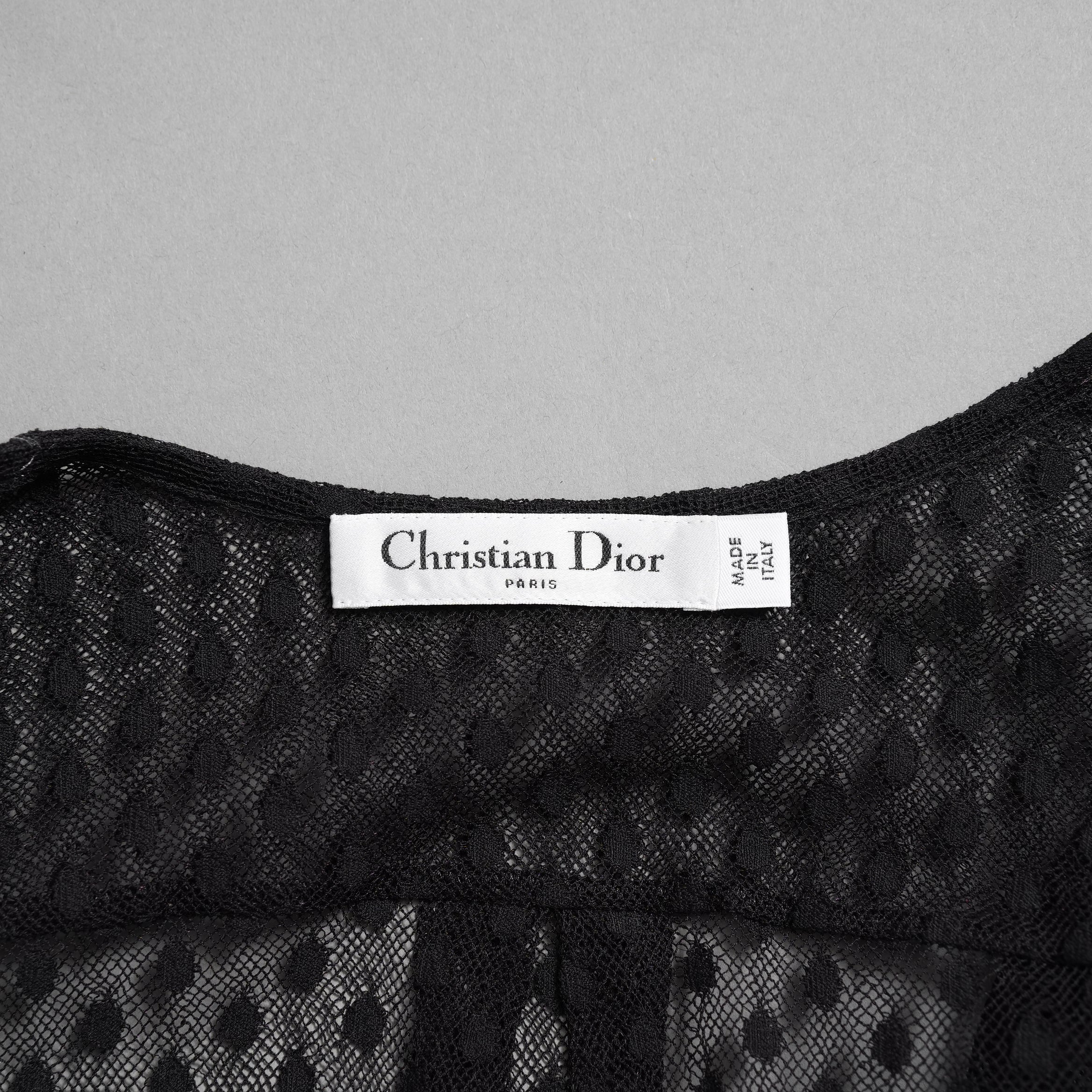 Christian Dior クリスチャンディオール/ 21SS 美品 Sheer Blouse with Plastron メッシュブラウス 長袖シャツ / 111B59A8505 / size 40 (BLACK)
