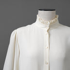 CELINE セリーヌ / 美品 エディ期 / フリル ブラウス / シルククレープ / 長袖シャツ / 2B114008D / size 36 (IVORY WHITE)