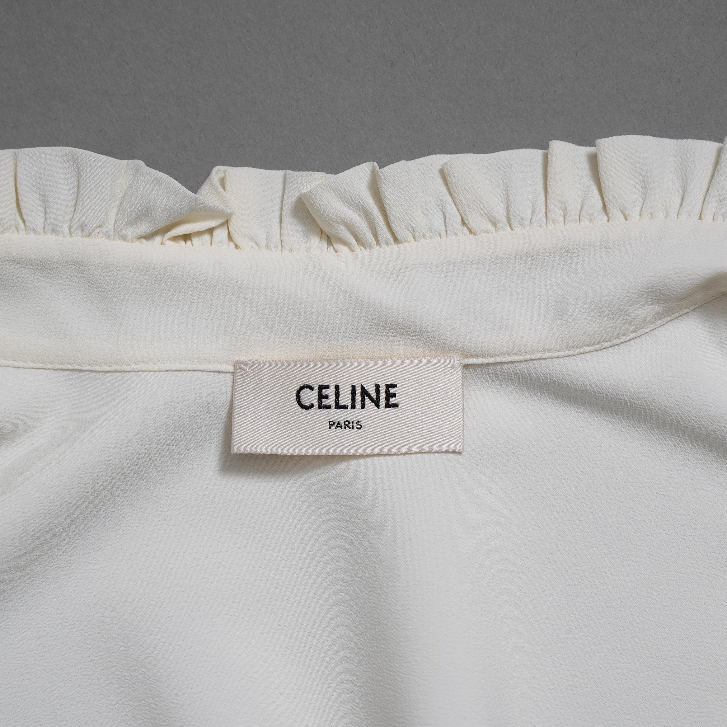 CELINE セリーヌ / 美品 エディ期 / フリル ブラウス / シルククレープ / 長袖シャツ / 2B114008D / size 36 (IVORY WHITE)