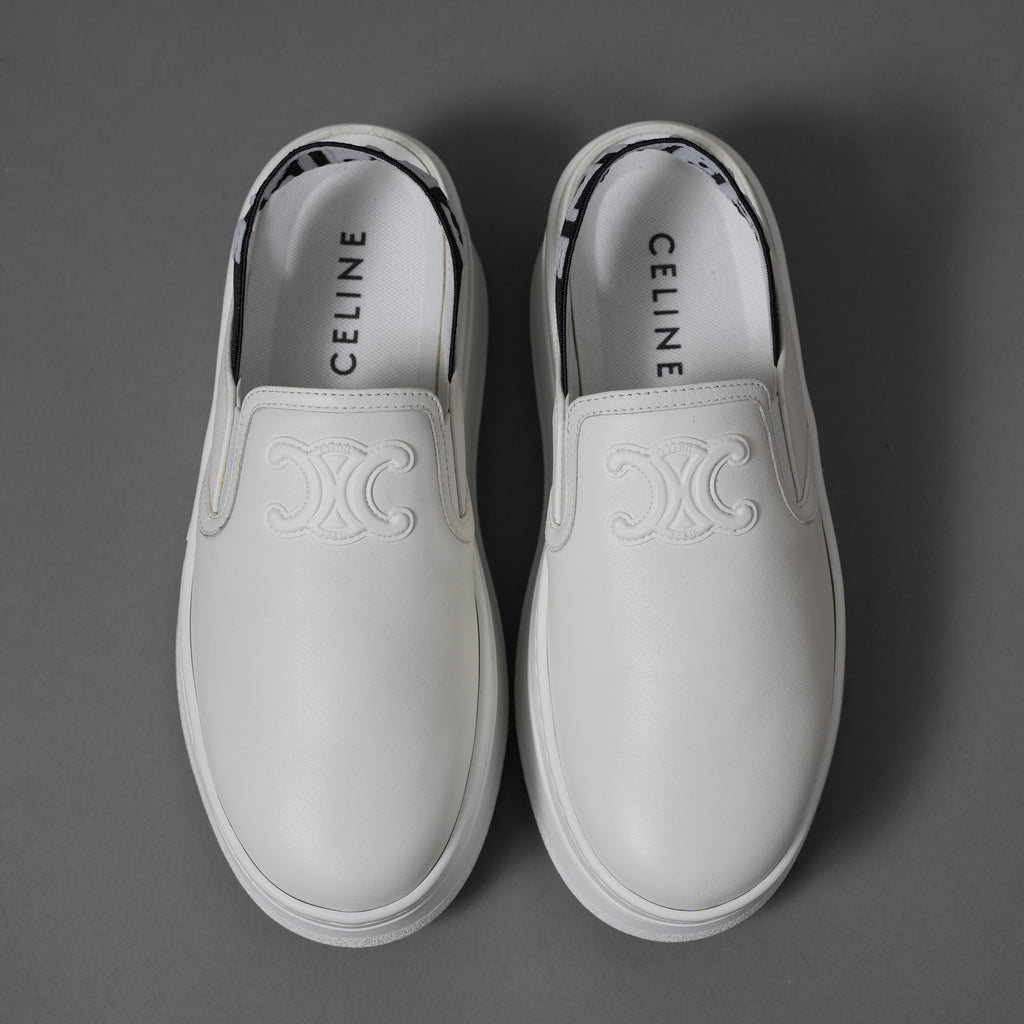 CELINE セリーヌ / 美品 トリオンフ STRAPPED WEDGE MULE W TRION 50 / ブロック ウェッジミュール / size 36 (23cm) WHITE /  厚底 シューズ