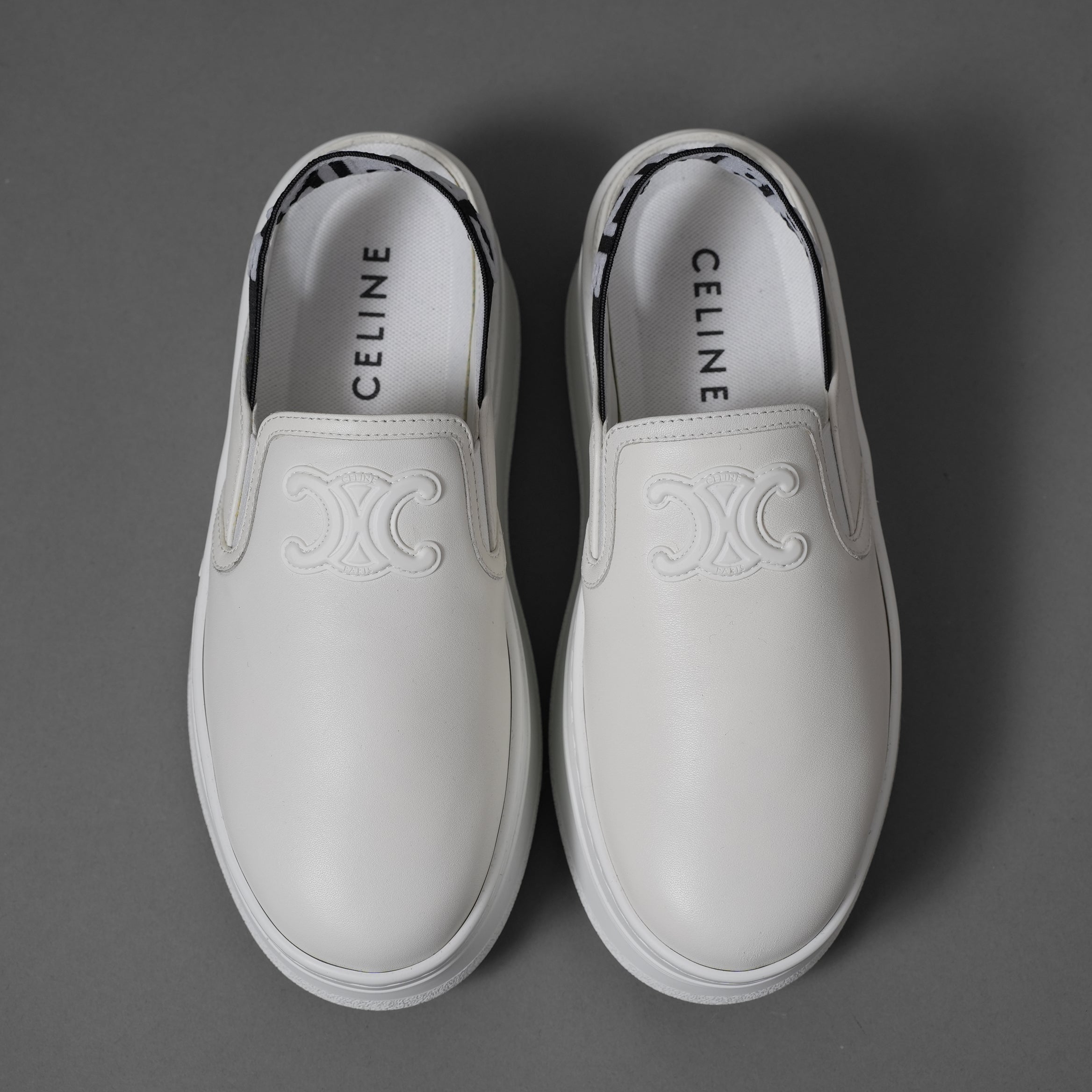 CELINE セリーヌ / 美品 トリオンフ STRAPPED WEDGE MULE W TRION 50 / ブロック ウェッジミュール / size 36 (23cm) WHITE /  厚底 シューズ
