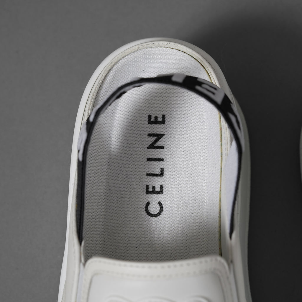 CELINE セリーヌ / 美品 トリオンフ STRAPPED WEDGE MULE W TRION 50 / ブロック ウェッジミュール / size 36 (23cm) WHITE /  厚底 シューズ