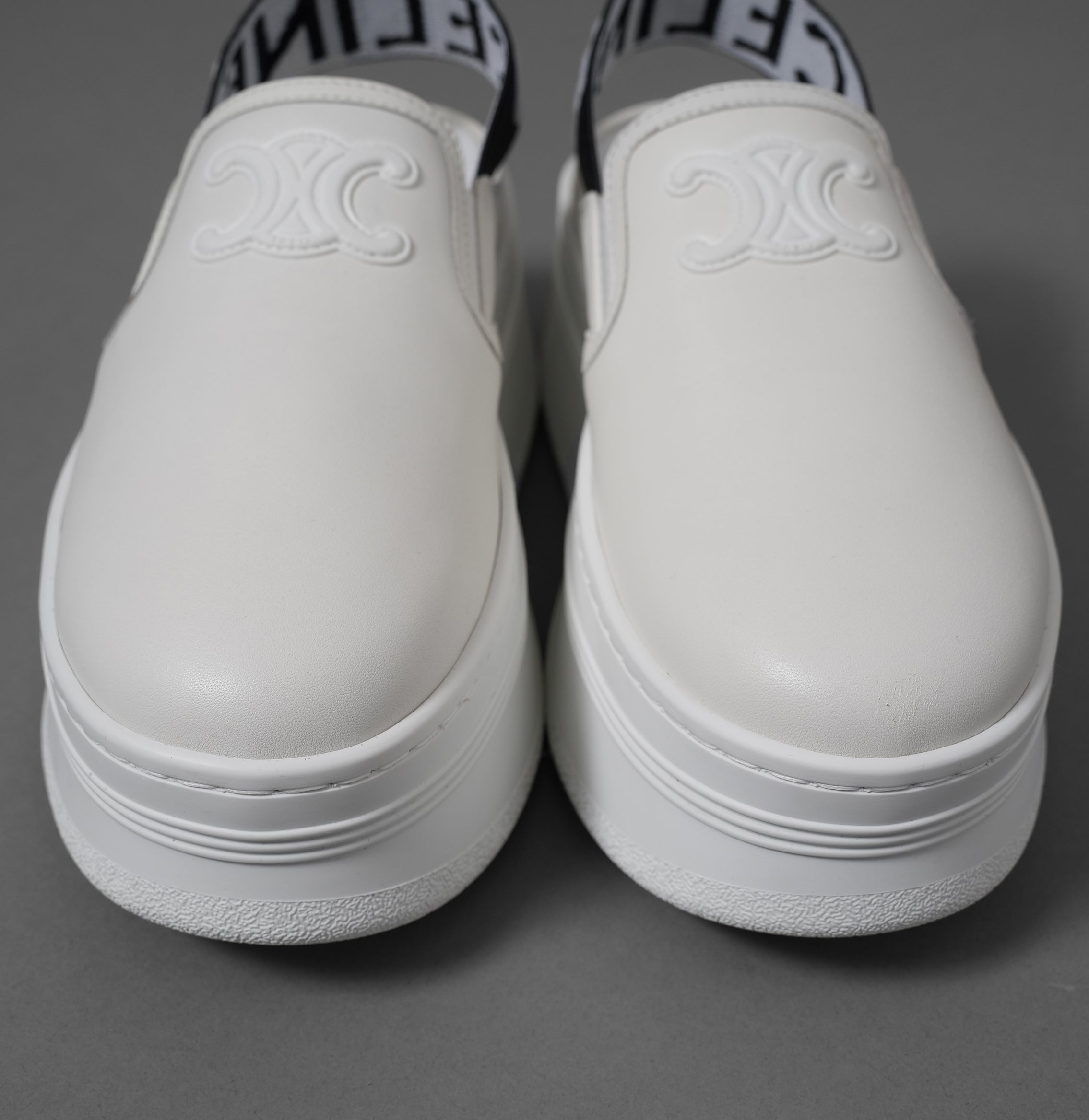 CELINE セリーヌ / 美品 トリオンフ STRAPPED WEDGE MULE W TRION 50 / ブロック ウェッジミュール / size 36 (23cm) WHITE /  厚底 シューズ