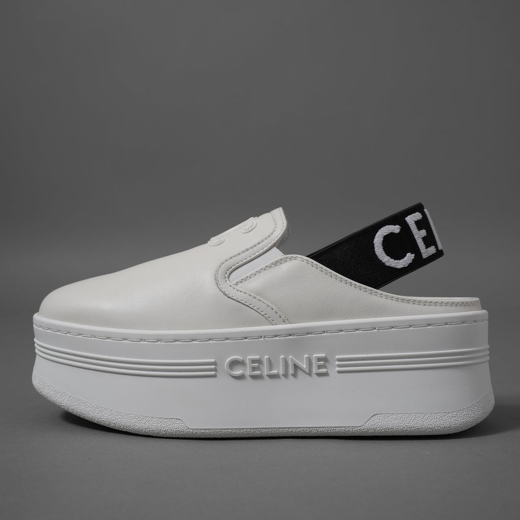 CELINE セリーヌ / 美品 トリオンフ STRAPPED WEDGE MULE W TRION 50 / ブロック ウェッジミュール / size 36 (23cm) WHITE /  厚底 シューズ