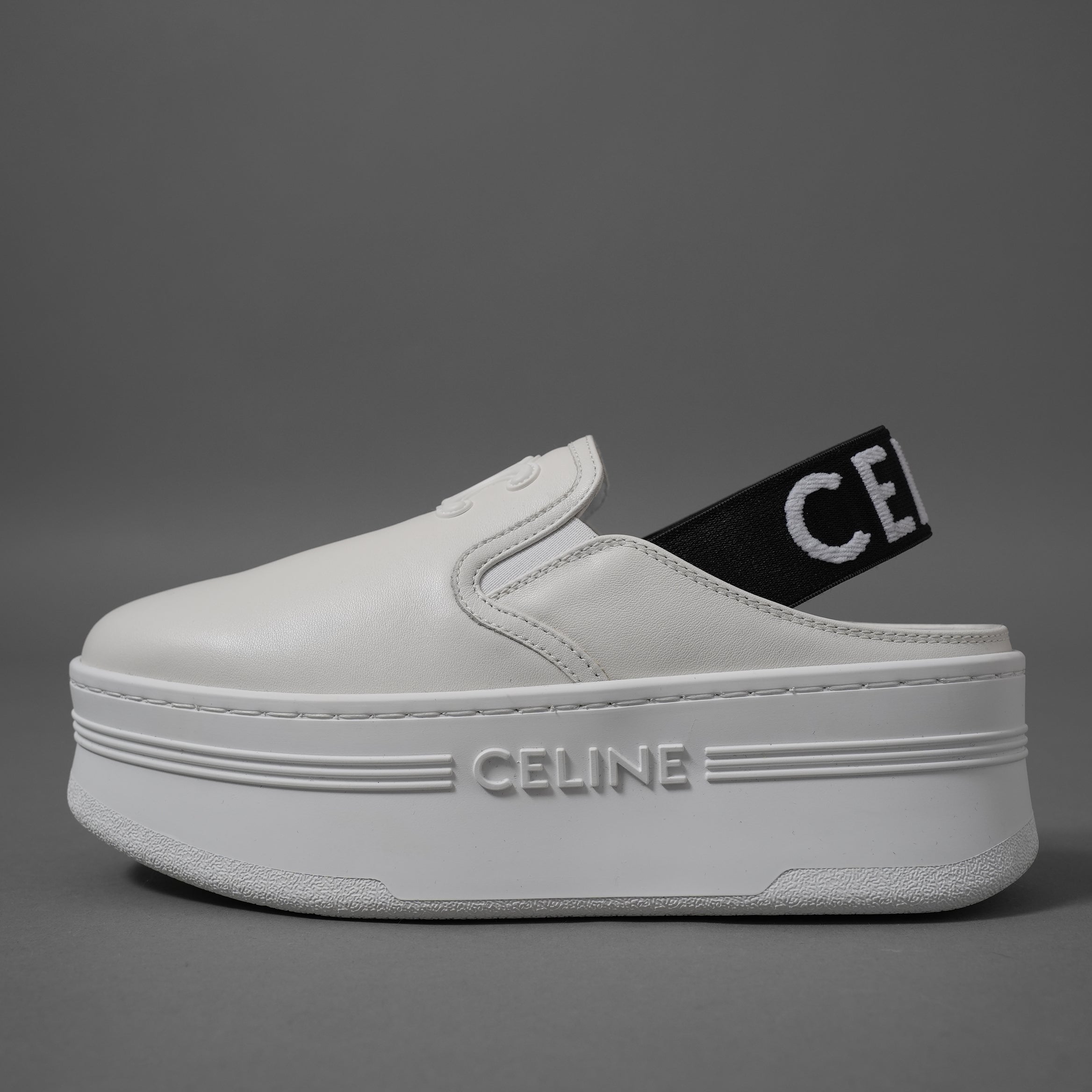 CELINE セリーヌ / 美品 トリオンフ STRAPPED WEDGE MULE W TRION 50 / ブロック ウェッジミュール / size 36 (23cm) WHITE /  厚底 シューズ