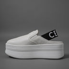 CELINE セリーヌ / 美品 トリオンフ STRAPPED WEDGE MULE W TRION 50 / ブロック ウェッジミュール / size 36 (23cm) WHITE /  厚底 シューズ