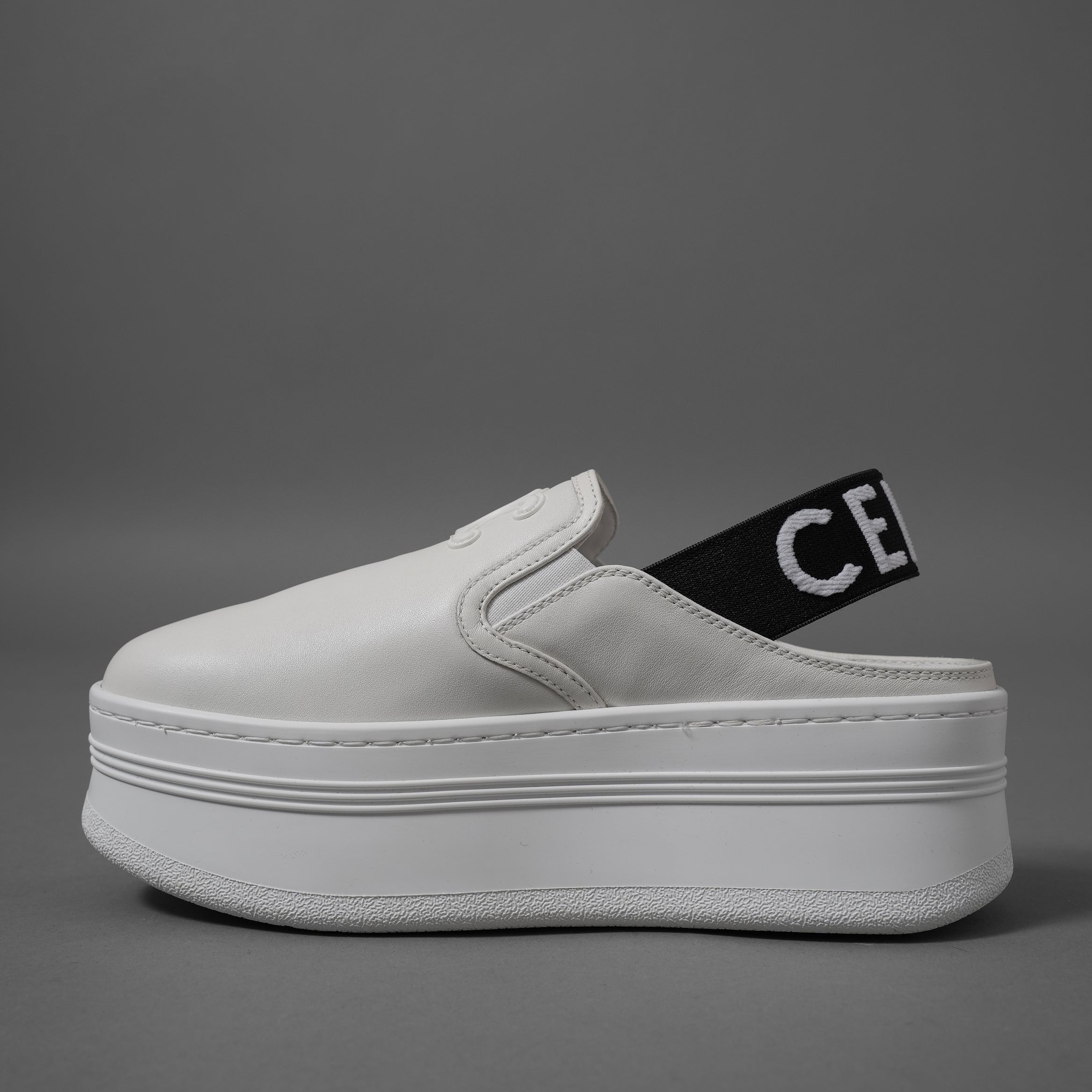 CELINE セリーヌ / 美品 トリオンフ STRAPPED WEDGE MULE W TRION 50 / ブロック ウェッジミュール / size 36 (23cm) WHITE /  厚底 シューズ