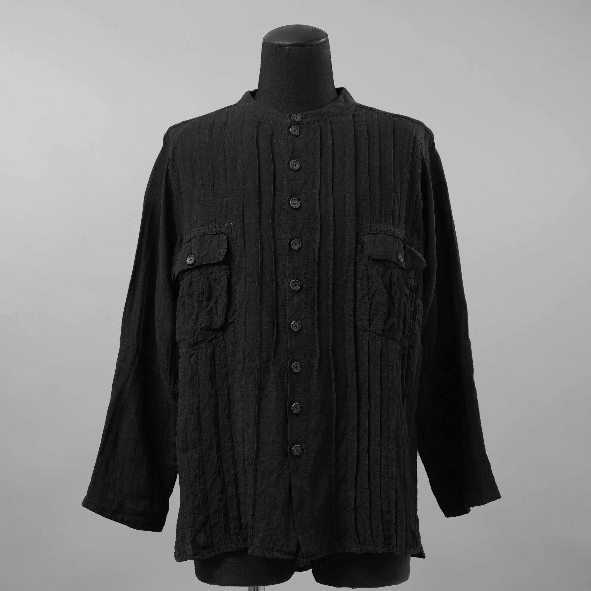 daska ダスカ / 美品 24SS daska× maktub コラボ別注 Pintuck Shirt (front open ver.) 長袖シャツ / size 22(M) BLACK