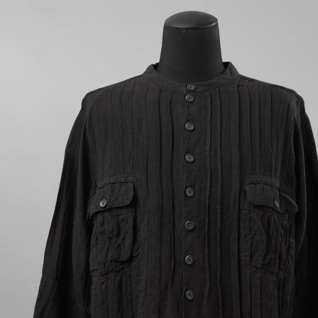 daska ダスカ / 美品 24SS daska× maktub コラボ別注 Pintuck Shirt (front open ver.) 長袖シャツ / size 22(M) BLACK