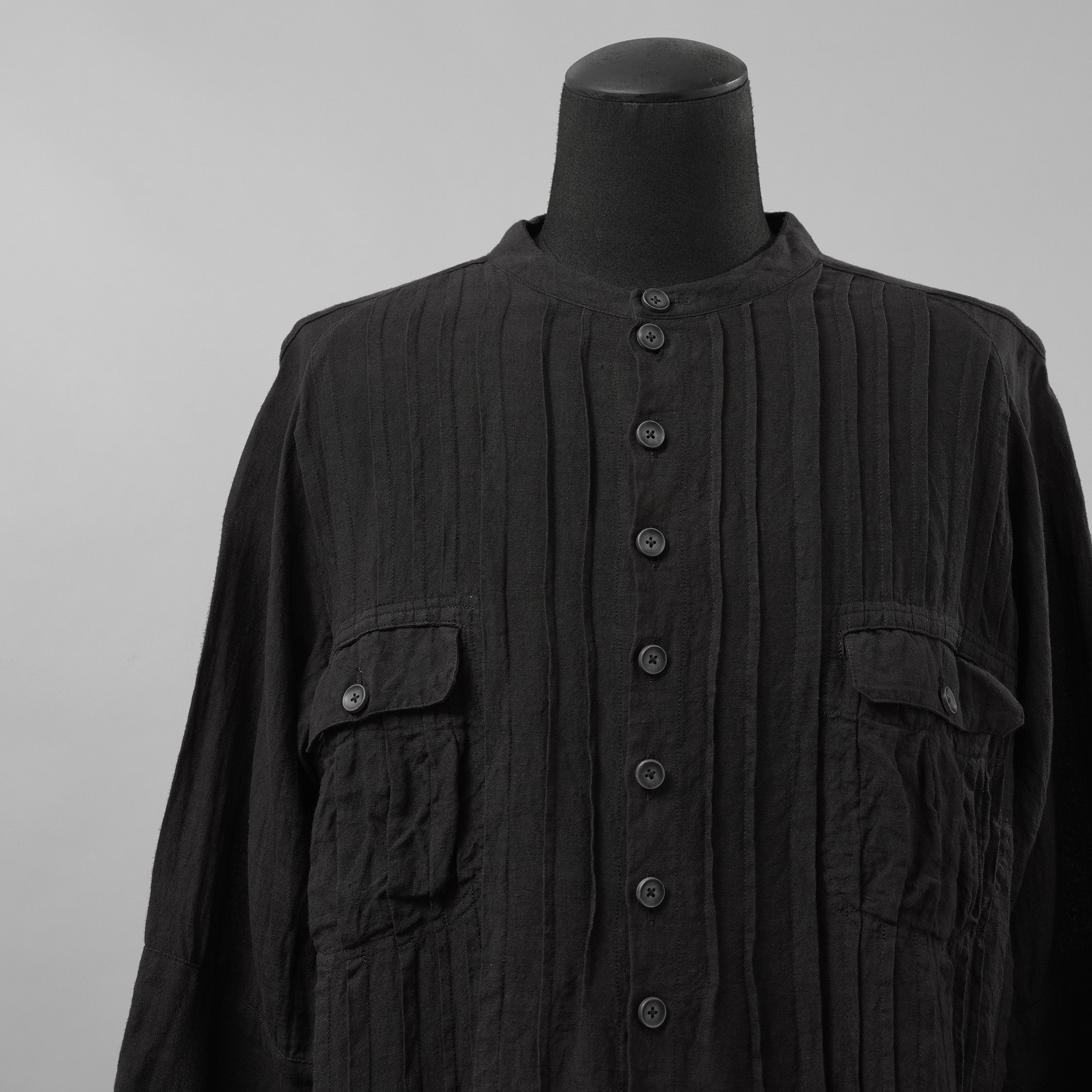 daska ダスカ / 美品 24SS daska× maktub コラボ別注 Pintuck Shirt (front open ver.) 長袖シャツ / size 22(M) BLACK