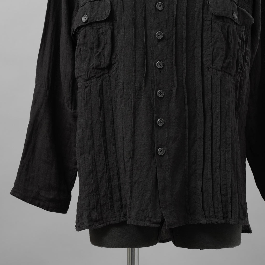 daska ダスカ / 美品 24SS daska× maktub コラボ別注 Pintuck Shirt (front open ver.) 長袖シャツ / size 22(M) BLACK