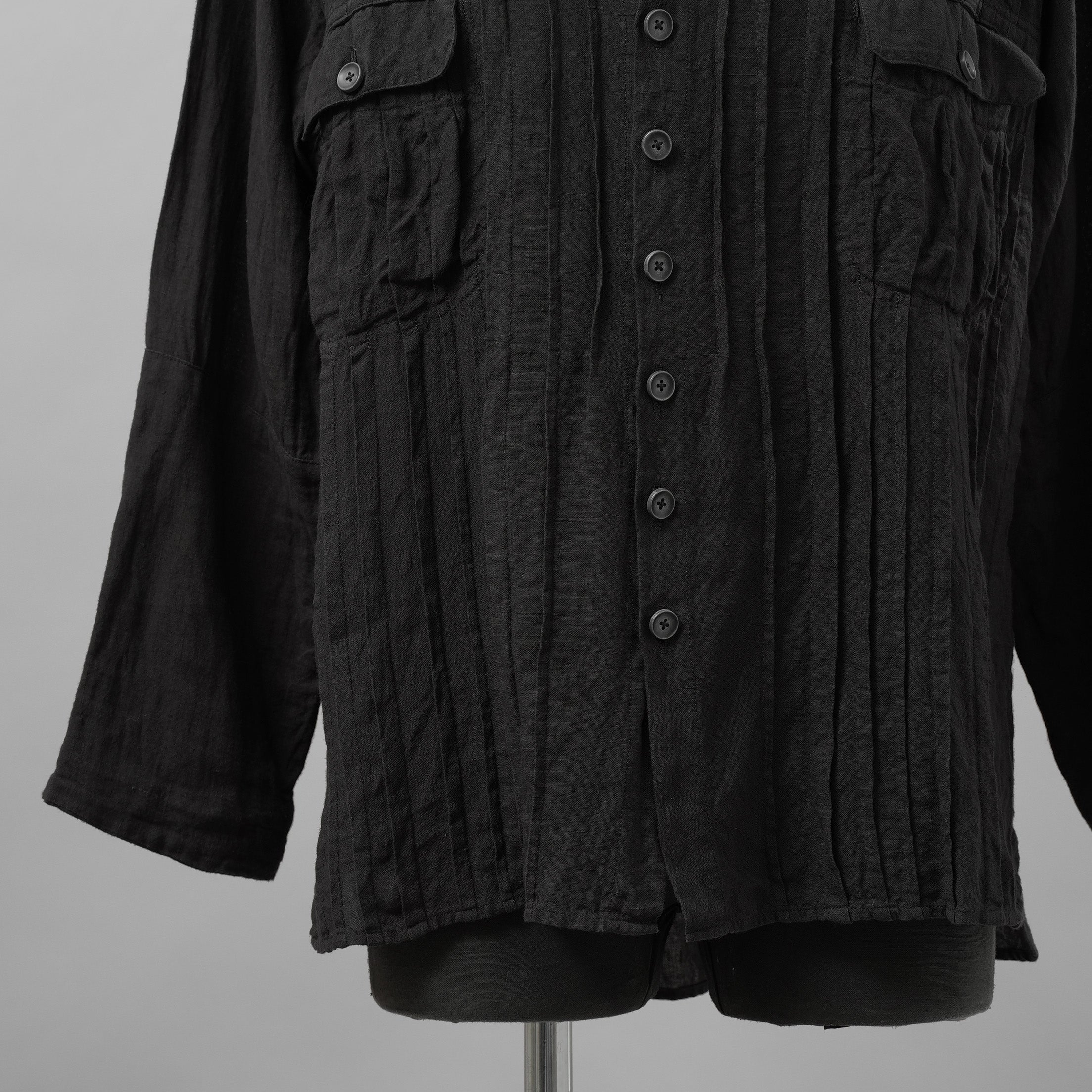 daska ダスカ / 美品 24SS daska× maktub コラボ別注 Pintuck Shirt (front open ver.) 長袖シャツ / size 22(M) BLACK