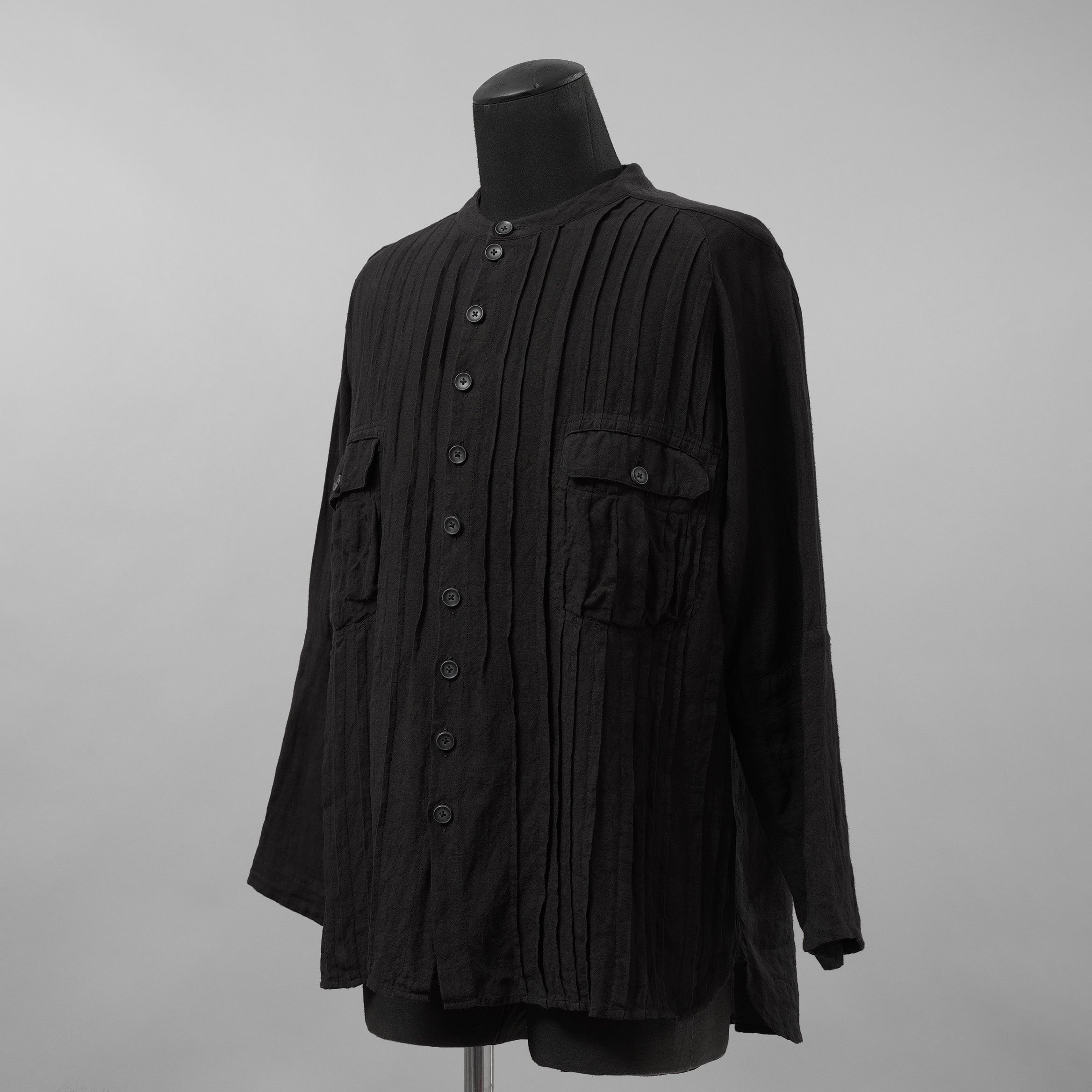 daska ダスカ / 美品 24SS daska× maktub コラボ別注 Pintuck Shirt (front open ver.) 長袖シャツ / size 22(M) BLACK