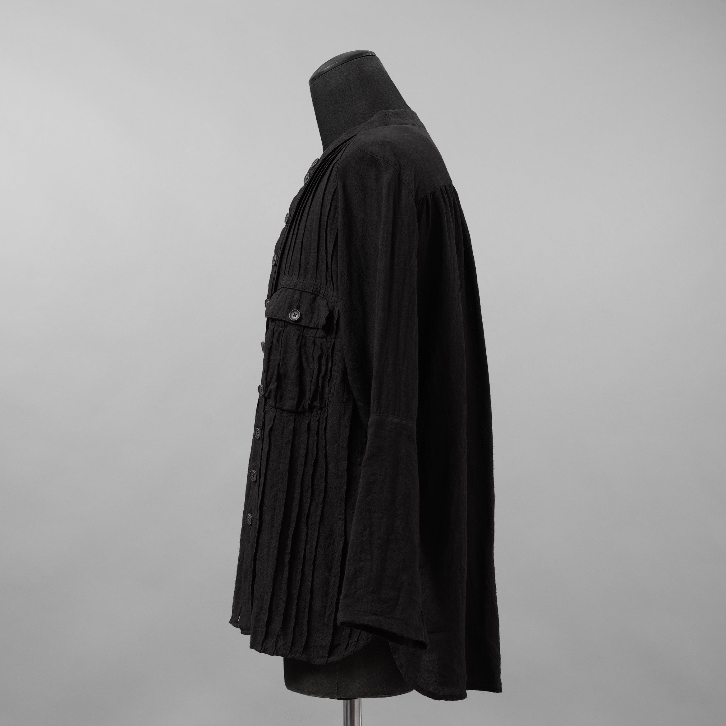 daska ダスカ / 美品 24SS daska× maktub コラボ別注 Pintuck Shirt (front open ver.) 長袖シャツ / size 22(M) BLACK