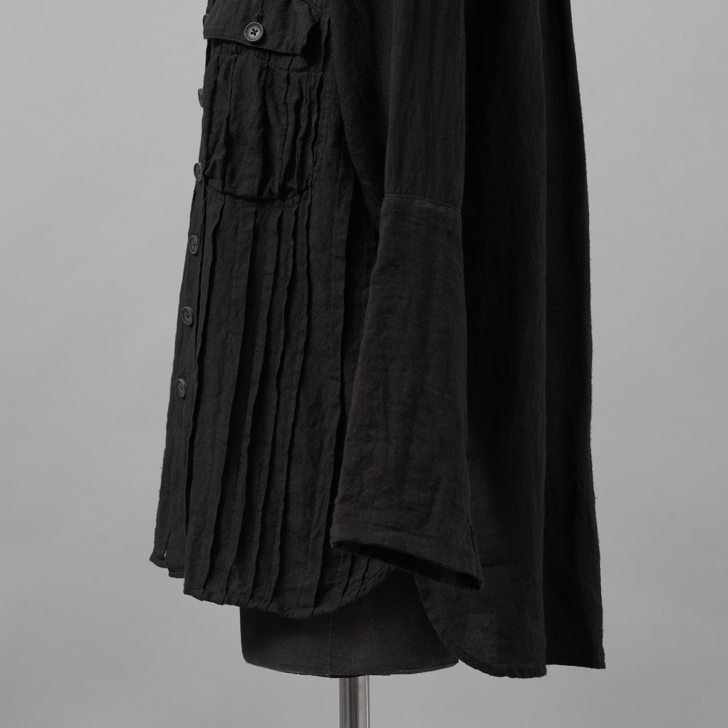 daska ダスカ / 美品 24SS daska× maktub コラボ別注 Pintuck Shirt (front open ver.) 長袖シャツ / size 22(M) BLACK
