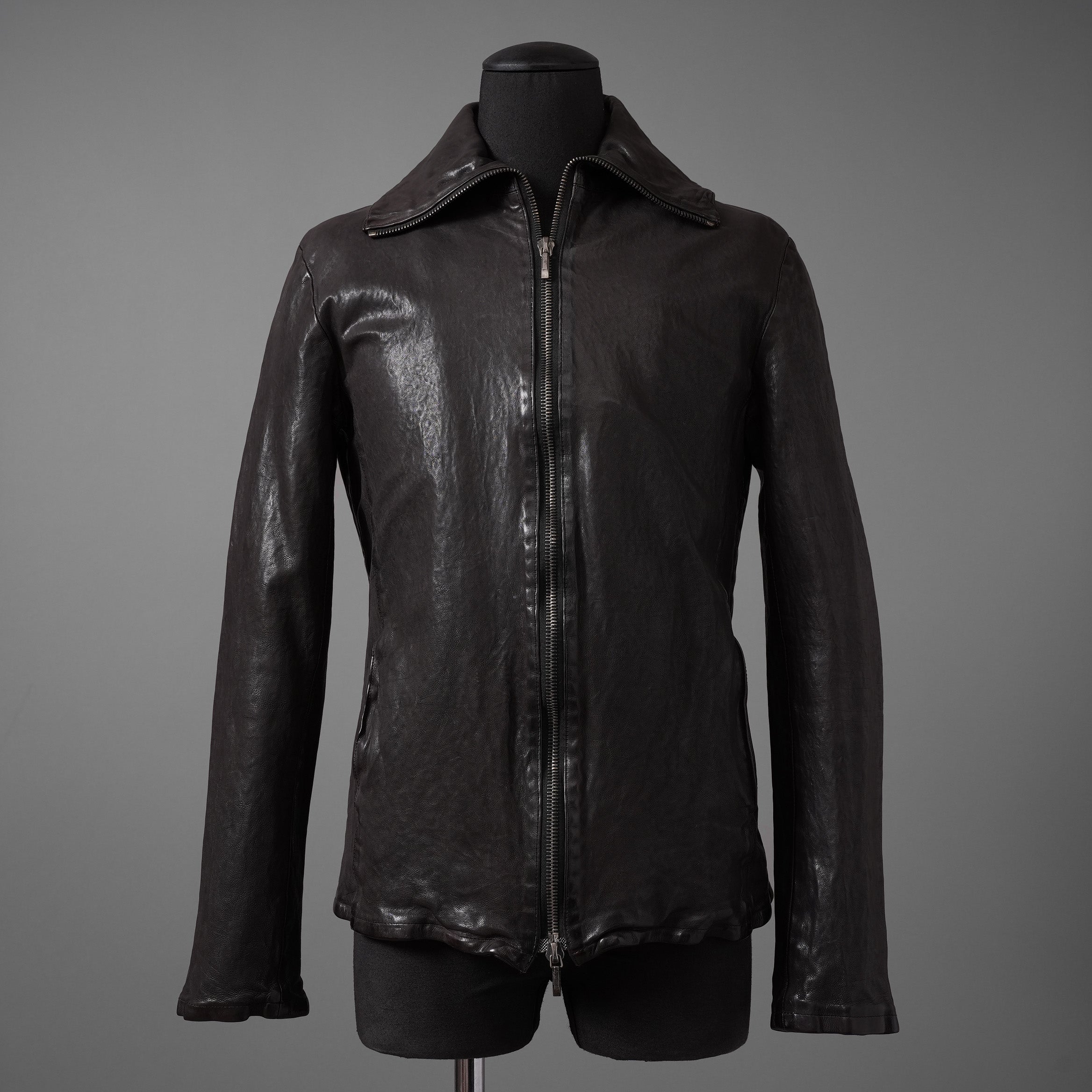 新品 ISAMUKATAYAMA BACKLASH The LINE イサムカタヤマ バックラッシュ / イタリーカーフ 製品染め 襟付きブルゾン T-148 / size M (DARK BROWN)