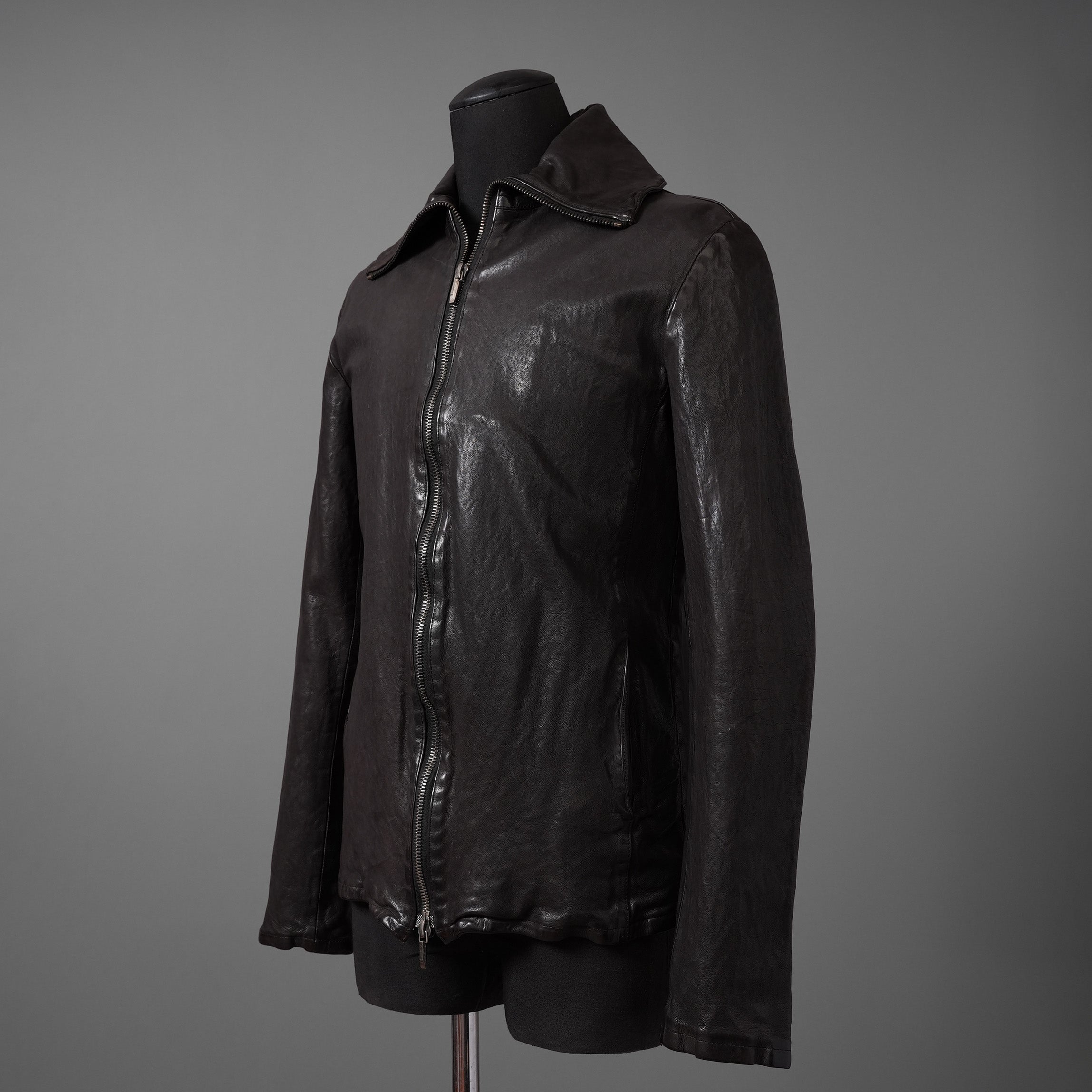 新品 ISAMUKATAYAMA BACKLASH The LINE イサムカタヤマ バックラッシュ / イタリーカーフ 製品染め 襟付きブルゾン T-148 / size M (DARK BROWN)