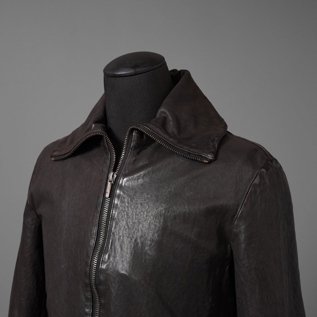 新品 ISAMUKATAYAMA BACKLASH The LINE イサムカタヤマ バックラッシュ / イタリーカーフ 製品染め 襟付きブルゾン T-148 / size M (DARK BROWN)