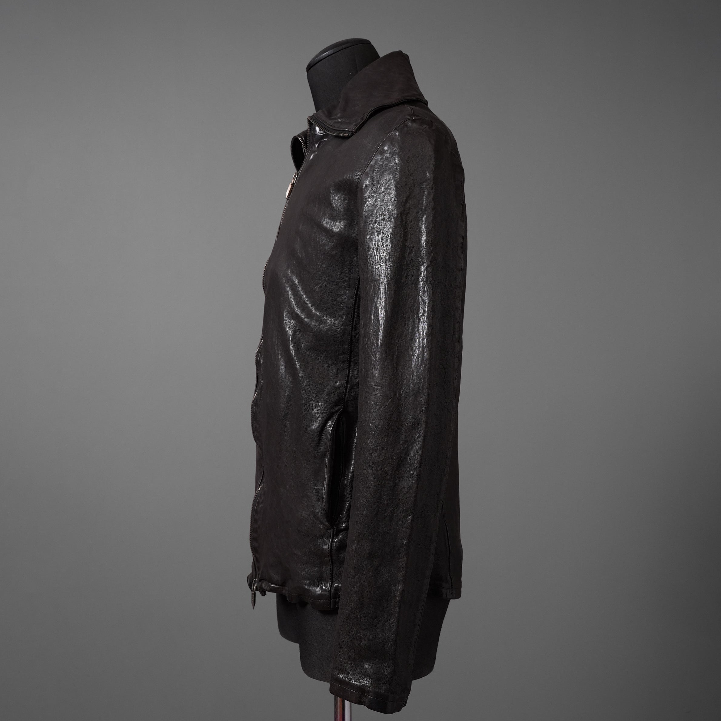 新品 ISAMUKATAYAMA BACKLASH The LINE イサムカタヤマ バックラッシュ / イタリーカーフ 製品染め 襟付きブルゾン T-148 / size M (DARK BROWN)