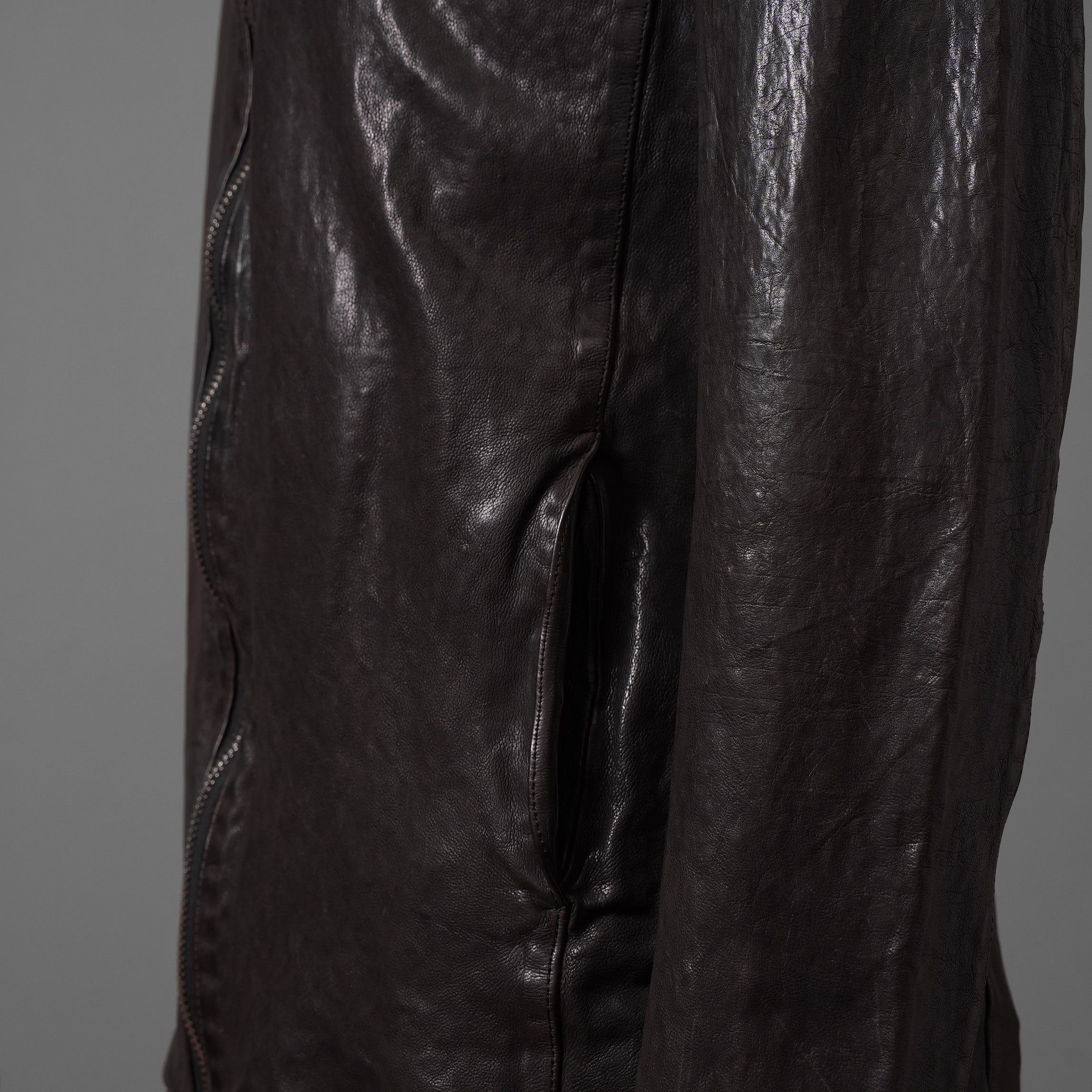 新品 ISAMUKATAYAMA BACKLASH The LINE イサムカタヤマ バックラッシュ / イタリーカーフ 製品染め 襟付きブルゾン T-148 / size M (DARK BROWN)