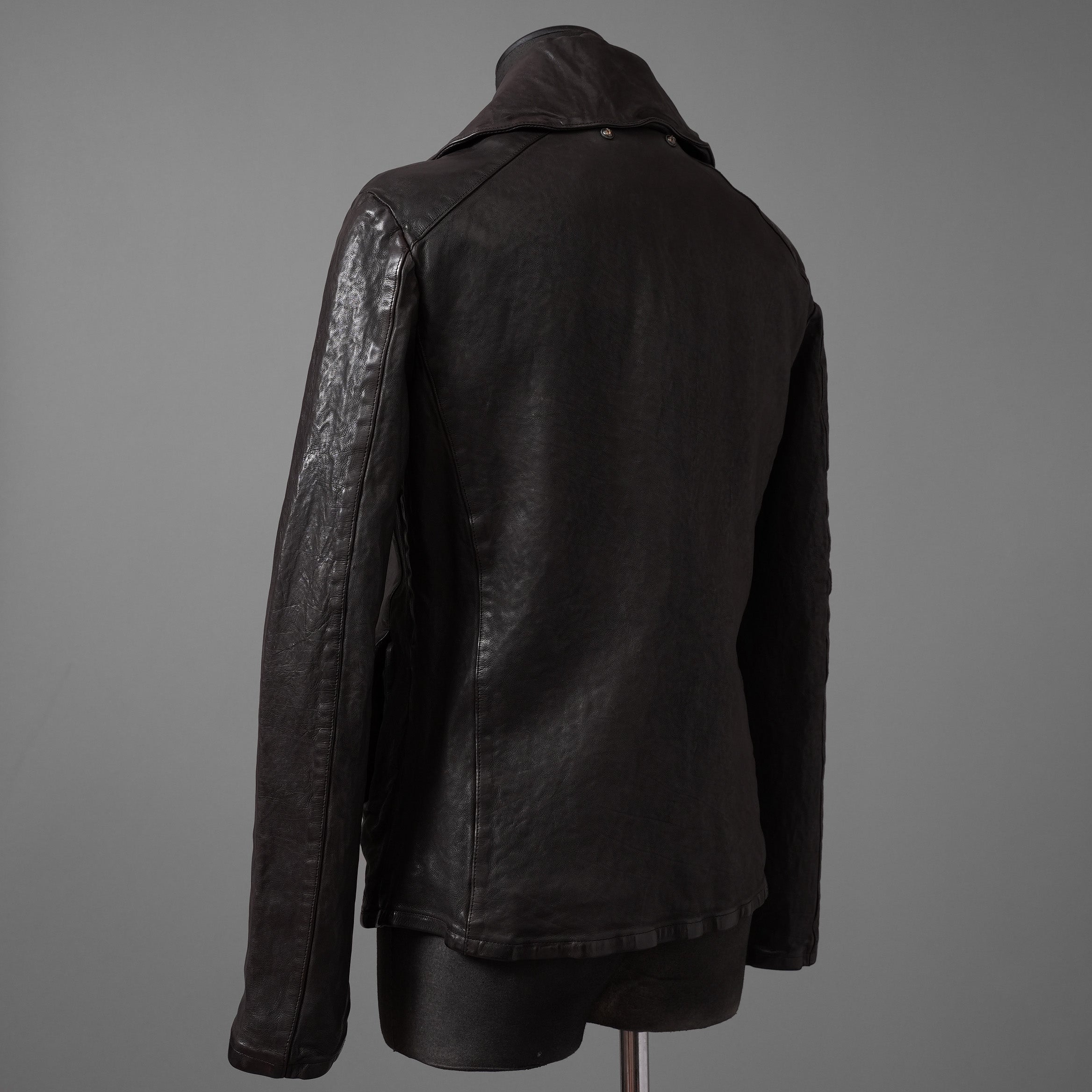 新品 ISAMUKATAYAMA BACKLASH The LINE イサムカタヤマ バックラッシュ / イタリーカーフ 製品染め 襟付きブルゾン T-148 / size M (DARK BROWN)
