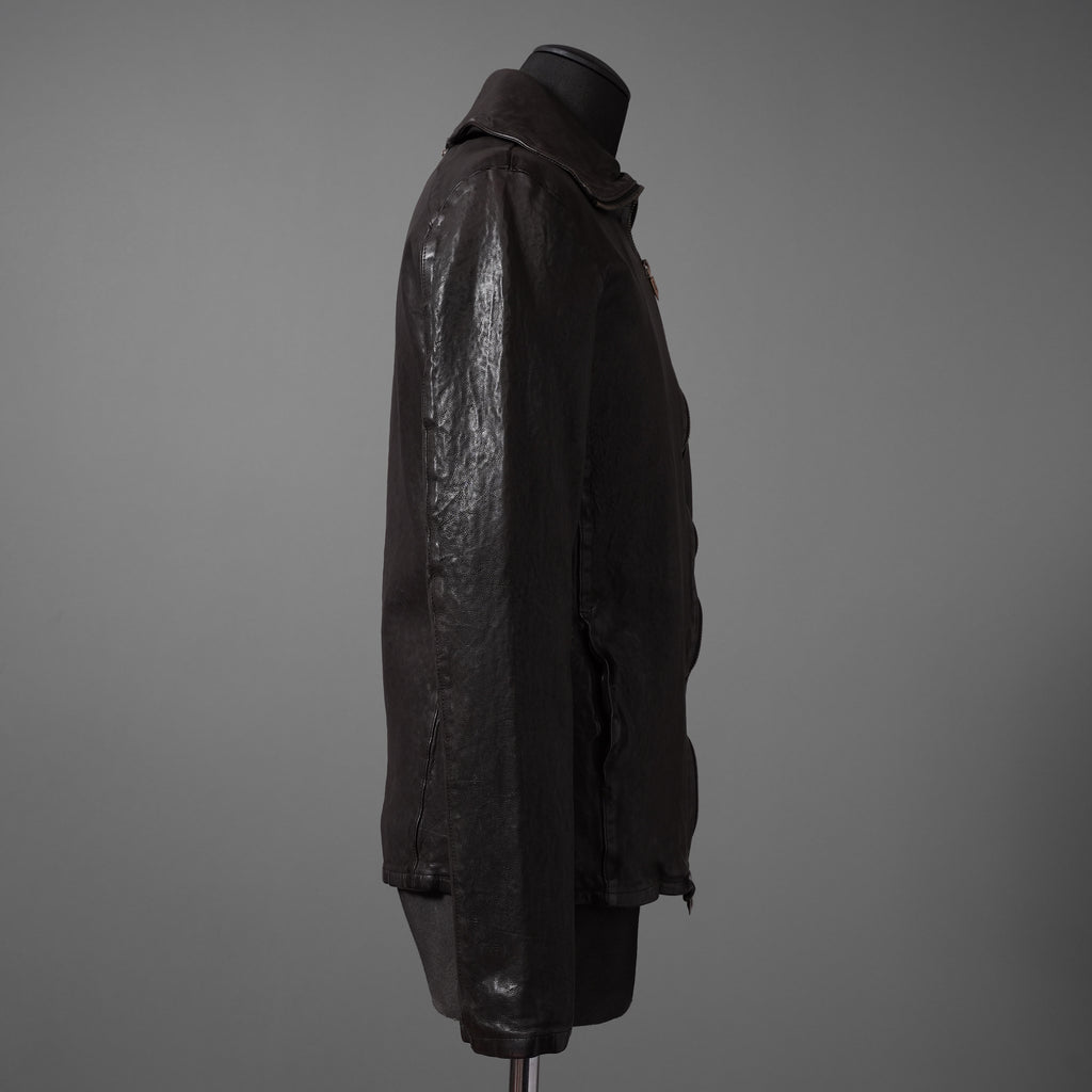 新品 ISAMUKATAYAMA BACKLASH The LINE イサムカタヤマ バックラッシュ / イタリーカーフ 製品染め 襟付きブルゾン T-148 / size M (DARK BROWN)