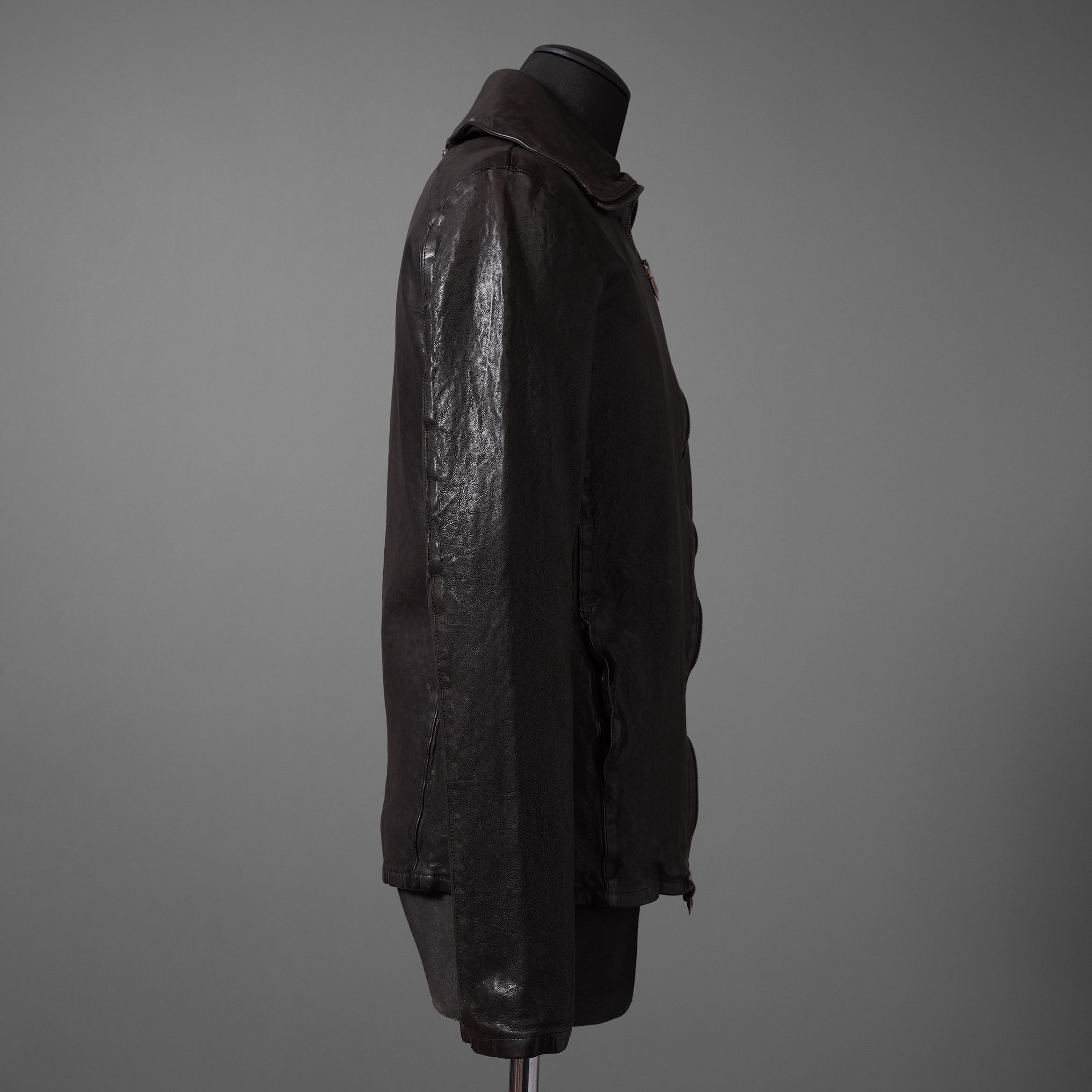 新品 ISAMUKATAYAMA BACKLASH The LINE イサムカタヤマ バックラッシュ / イタリーカーフ 製品染め 襟付きブルゾン T-148 / size M (DARK BROWN)
