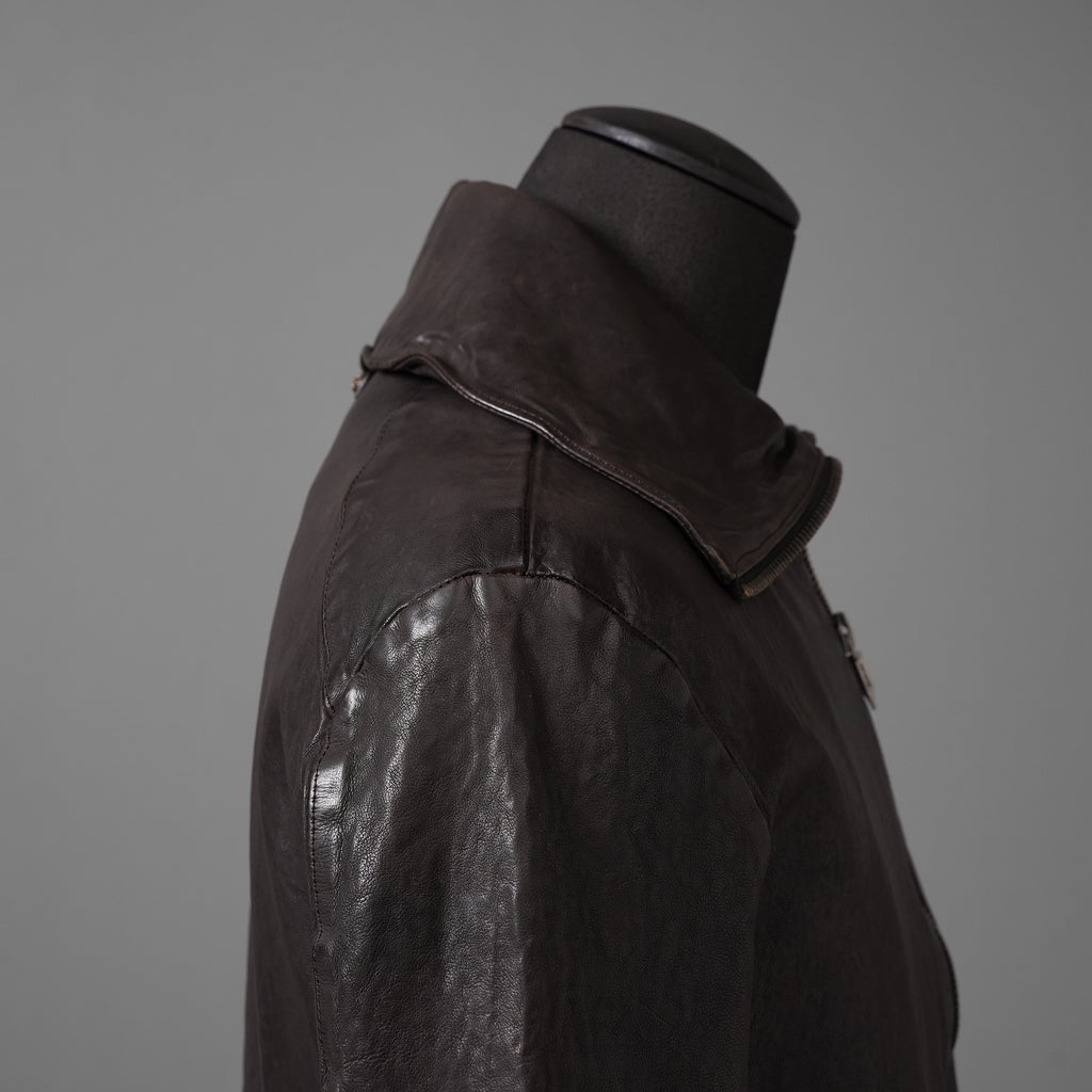 新品 ISAMUKATAYAMA BACKLASH The LINE イサムカタヤマ バックラッシュ / イタリーカーフ 製品染め 襟付きブルゾン T-148 / size M (DARK BROWN)