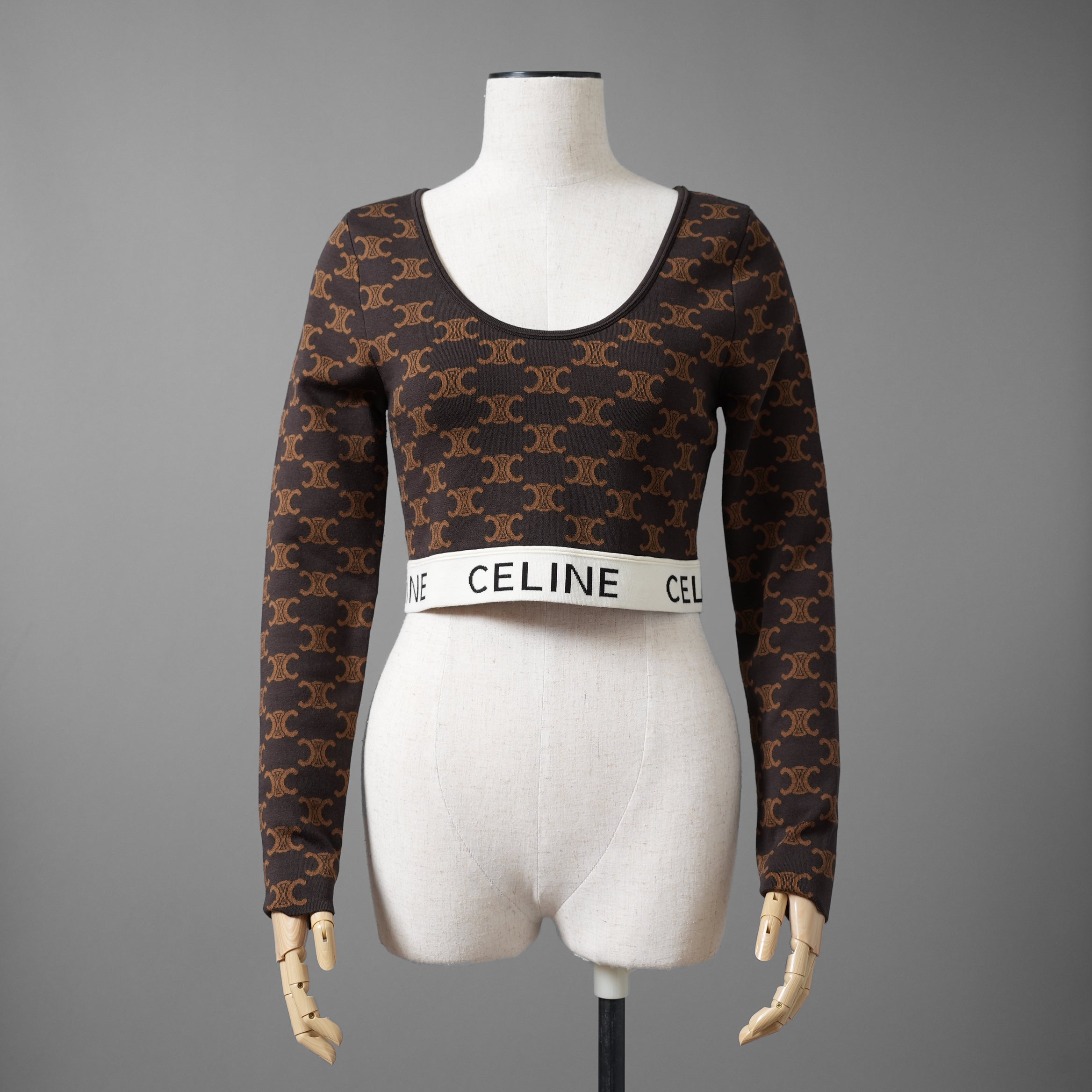 CELINE セリーヌ / 24AW 美品 トリオンフ クロップドトップス / 2AG03916T / size M (BROWN) 長袖Tシャツ