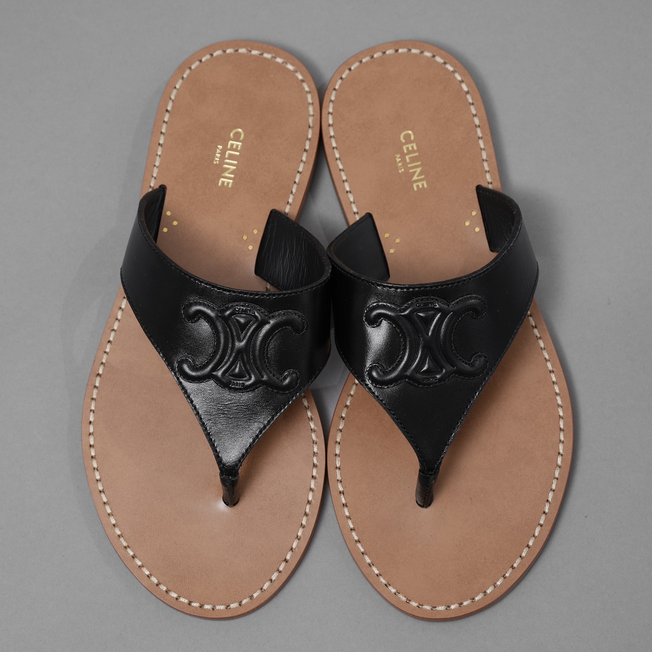 CELINE セリーヌ / 22SS トリオンフ レザー カーフスキン フラットサンダル シューズ / RM0222 / size 36 (23cm) BLACK)