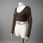 CELINE セリーヌ / 24AW 美品 トリオンフ クロップドトップス / 2AG03916T / size M (BROWN) 長袖Tシャツ
